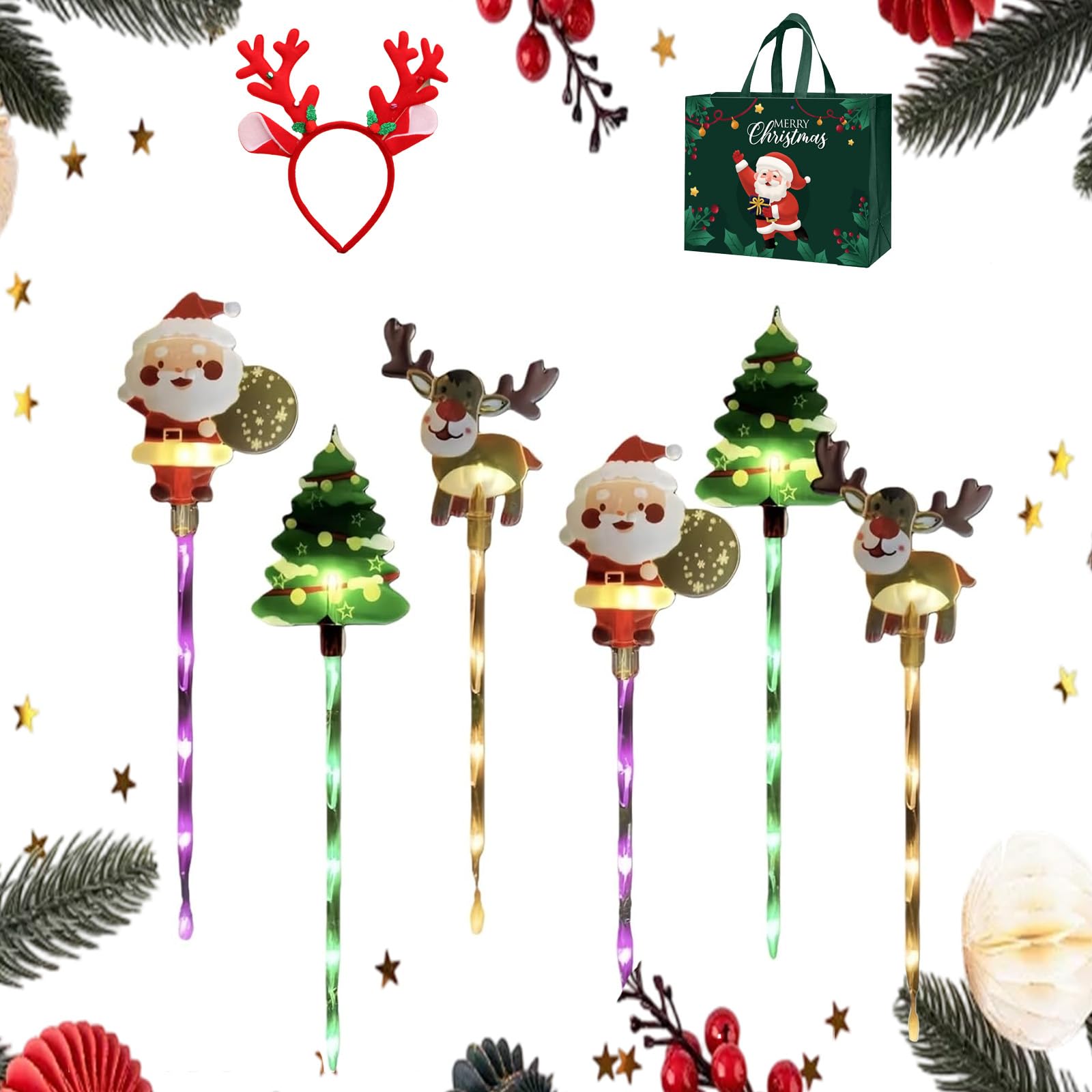 Nnbwlmaee #02 6-Pack Of Moving Christmas Lights, Waterproof Solar Reindeer Power Christmas Tree Yard Stakes, Ground Lamp Solars Led Night, Can Design For Patio, Lawn & Pathway, Easy To Install, Durable (,Solar)