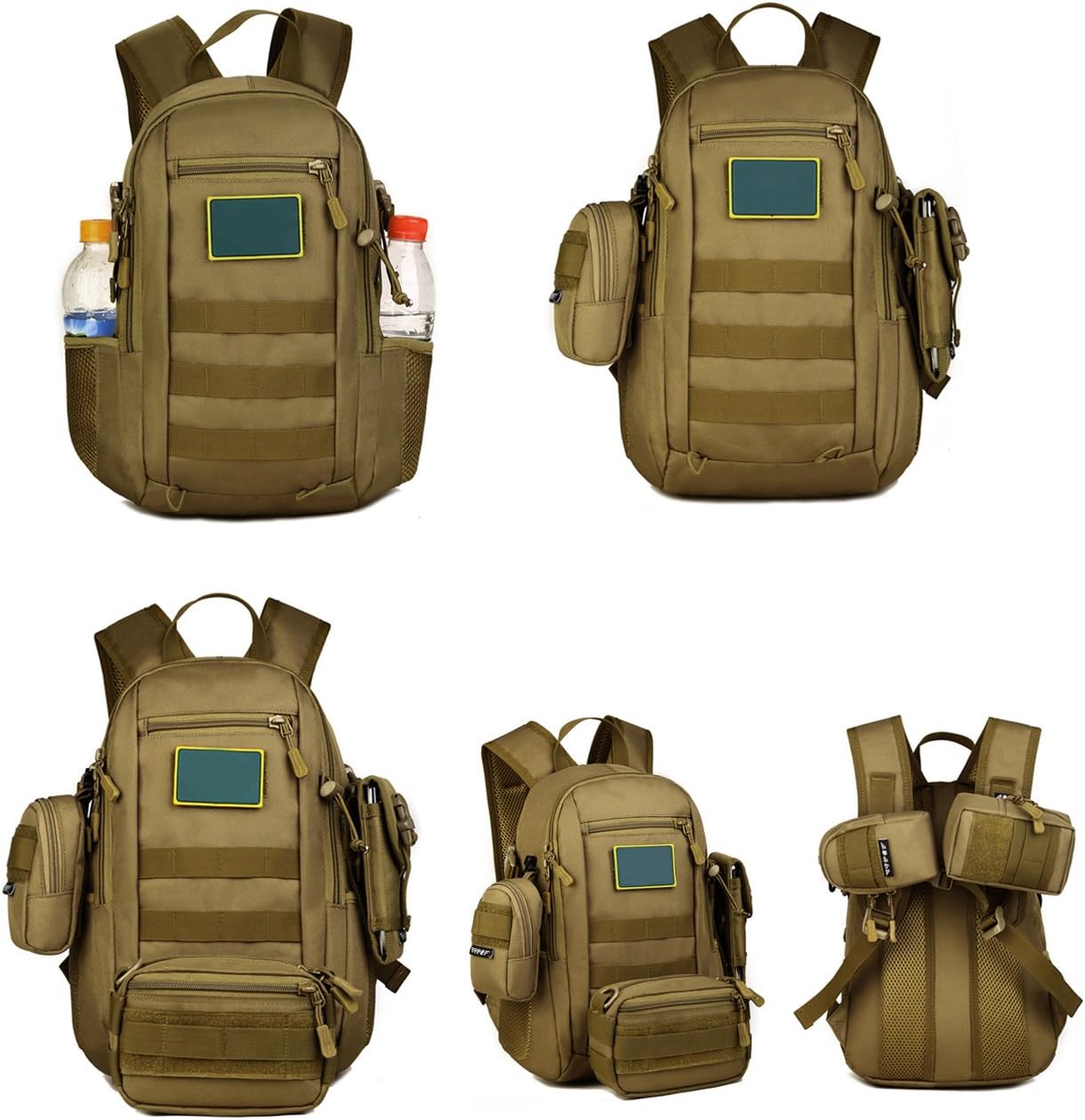HUNTVP 10L Tactical Backpack Small Backpack Mini Daypack Military MOLLE Rucksack Gear Tactical Assault Pack Bag for Hunting Camping Trekking(10L Dark Brown) - Image 8