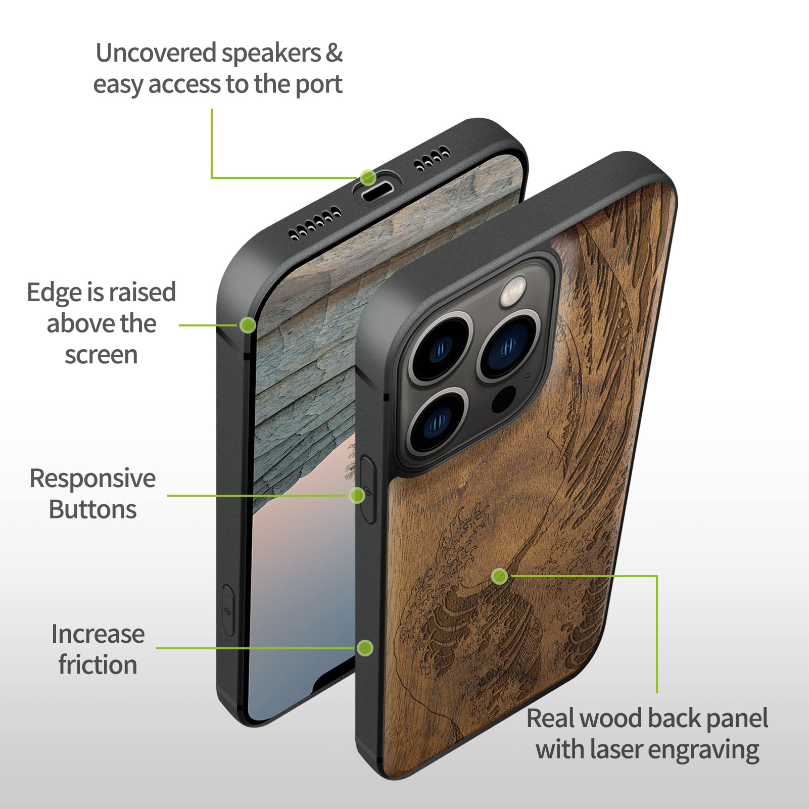 Carveit Magnetic Wood Case For IPhone 13 Pro Max [Natural Wood & Black Soft TPU] Unique & Classy Wooden Shockproof Protective Cover Compatible With Magsafe (Compass Maps -Rosy