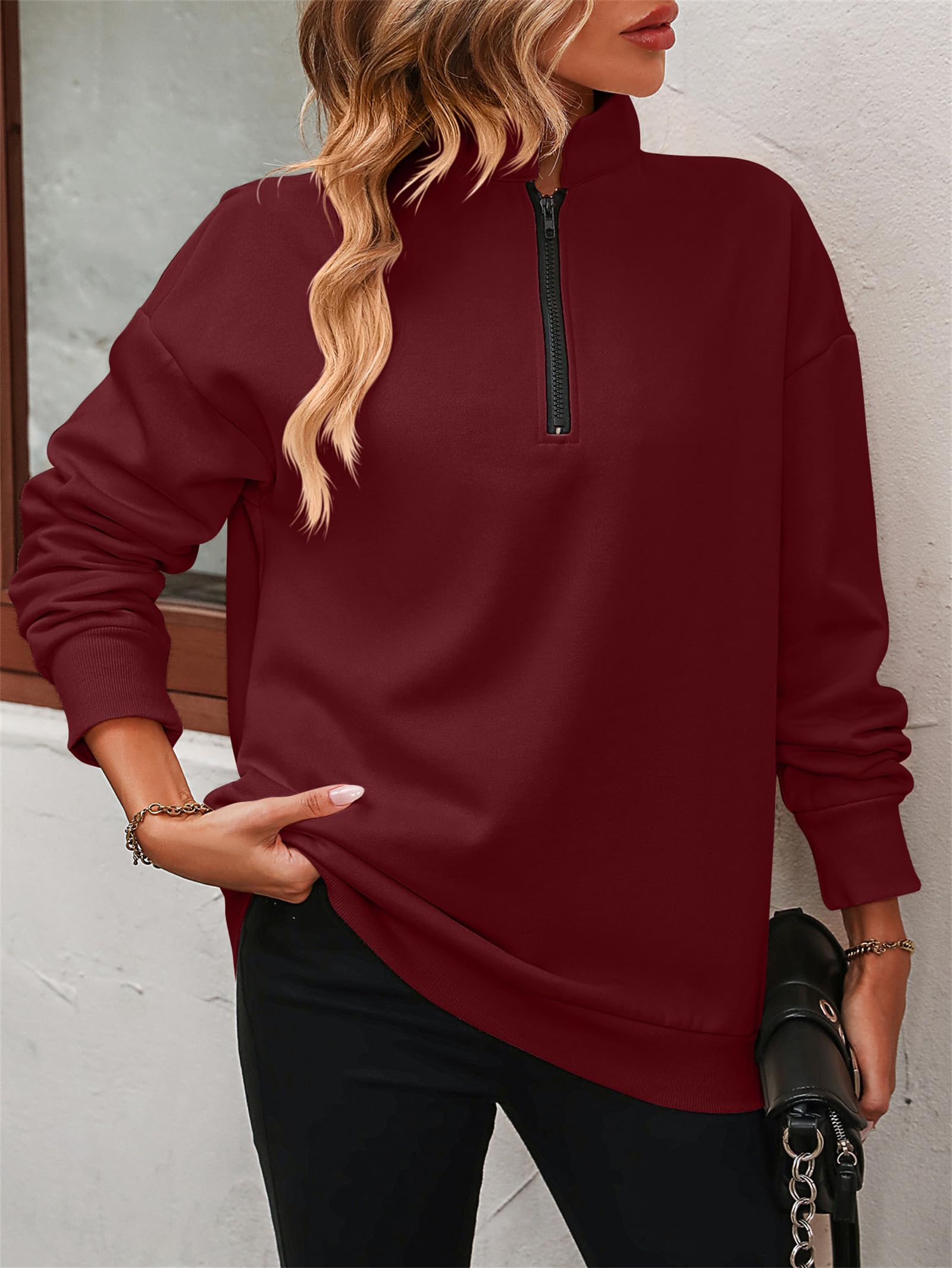 Wholeentire - Sudadera ligera de manga larga con cuello y cremallera para mujer, con cremallera de un cuarto