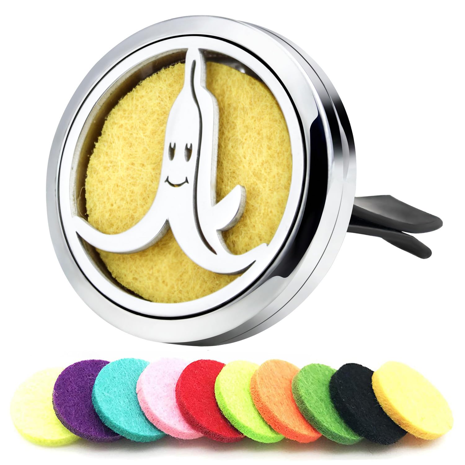 30mm Car Essential Oil Diffuser Vent Clips Air Freshener Vent Clip Aromatherapy Car Accessories 10 Felt Pads for Gift Women (Banana)