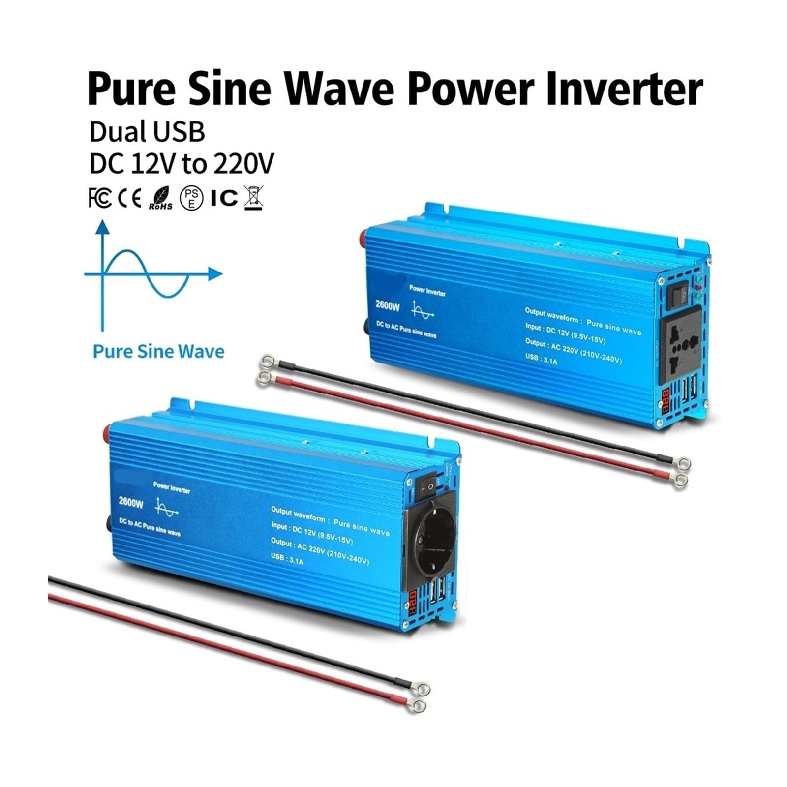 Inverter Inverter a Onda sinusoidale Pura 3000W 2600W Porta DC12V a AC220V Convertitore di Potenza Portatile for Motori Domestici(CS1M020)