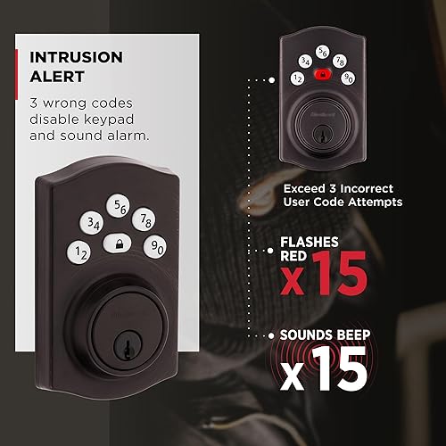 Miniatura 6 de Kwikset Powerbolt 240 - Cerradura de puerta electrónica tradicional de bronce veneciano con 5 botones, con cómoda entrada sin llave, códigos de