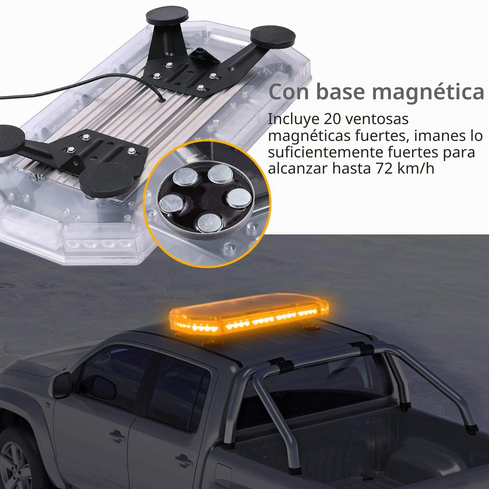 Justech 56 LEDs Luz de Advertencia de Emergencia con 16 Modos de Flash, Barra de Luz Estroboscópica Impermeable con Interruptor de Control de Pantalla Digital para 12V 24V Vehículo Remolque Camión