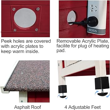 Hicaptain Cat House Outdoor Kitty House Insulated Feral Cat Shelter with Escape Door, Outside Weatherproof Wooden Small Pet House - Single Story Red