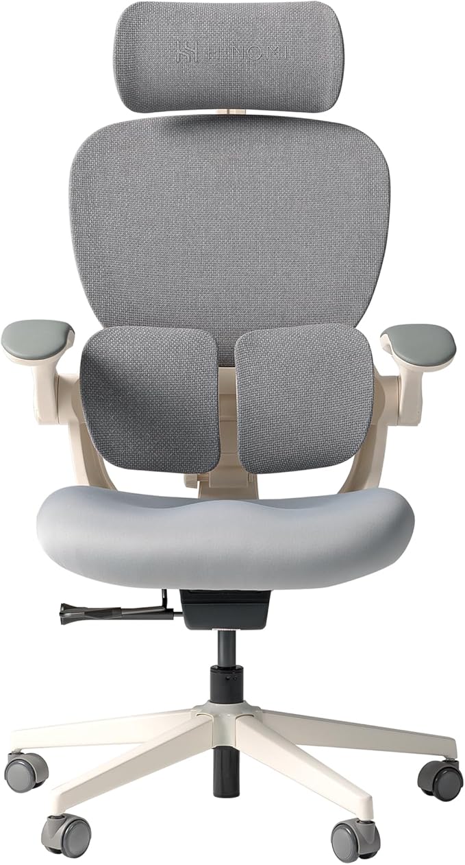 HINOMI Q2 Ergonomic Office Chair with Lumbar Support & Adjustable Headrest, Cushion Seat with Flip-Up Arms, Reclining Computer Seating with Footrest, Stylish Desk Model for Home (Gray)