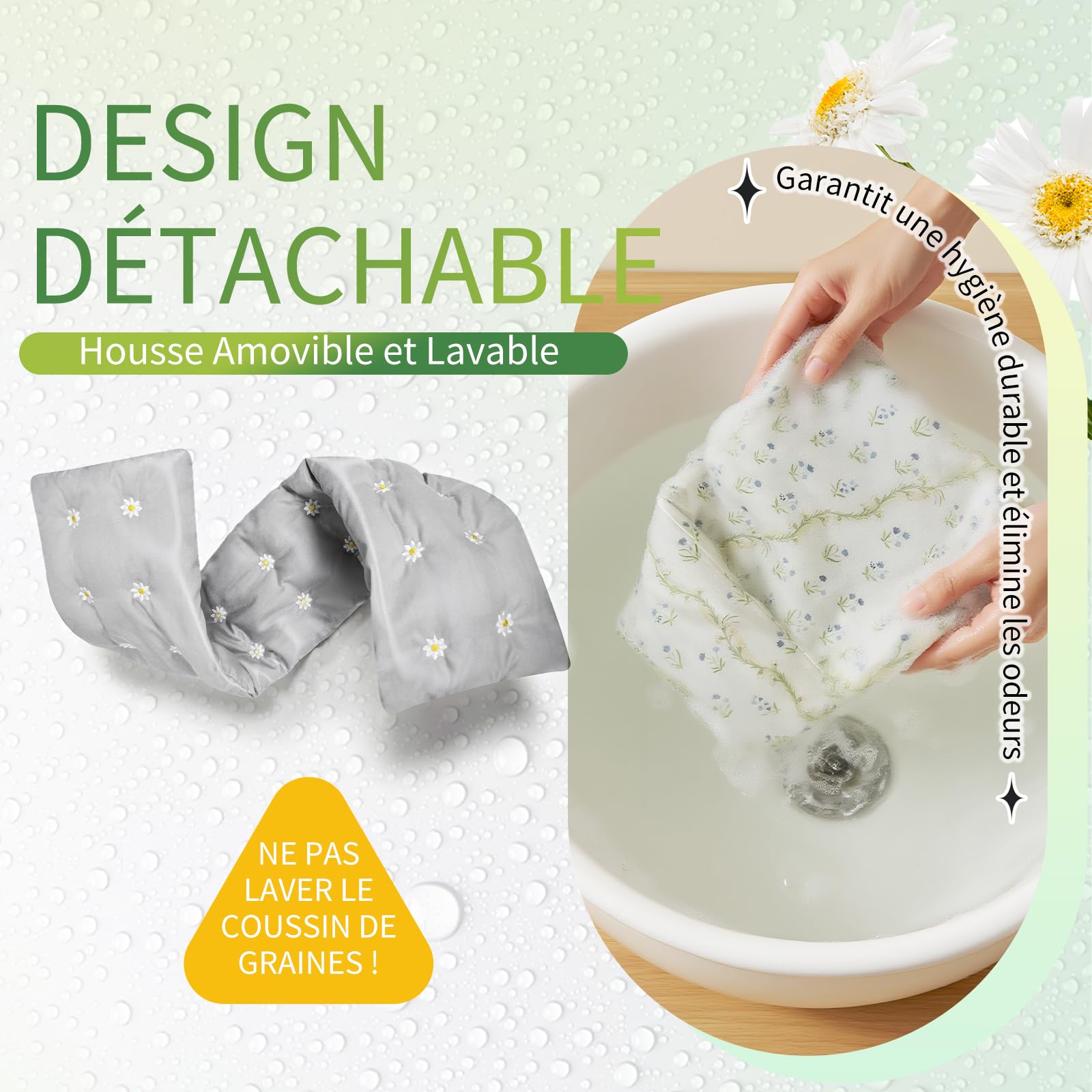 UNCN Longue Coussin Chauffant du cou Cervicales Micro Onde - housse amovible, Bouillotte Micro-Onde, graine de lin,noyaux cerises（Bleu）