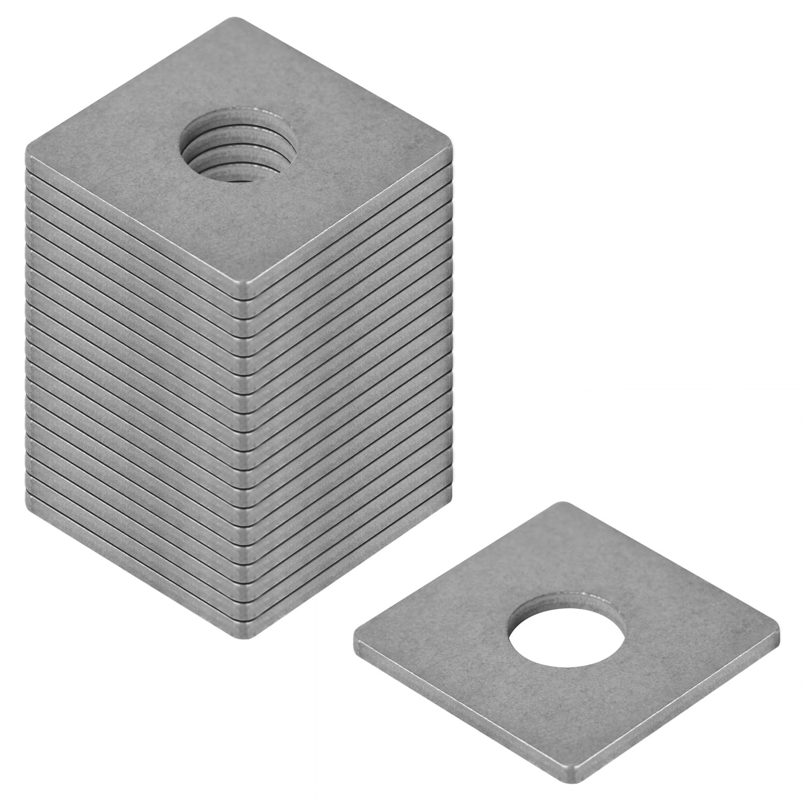 heneng 20 Pcs 304 Stainless Steel Square Plate Washers, Fits 1-5/8" Strut Channel, 1/2" Bolt Hole, Flat Washer Fastener, 2.8mm Thick