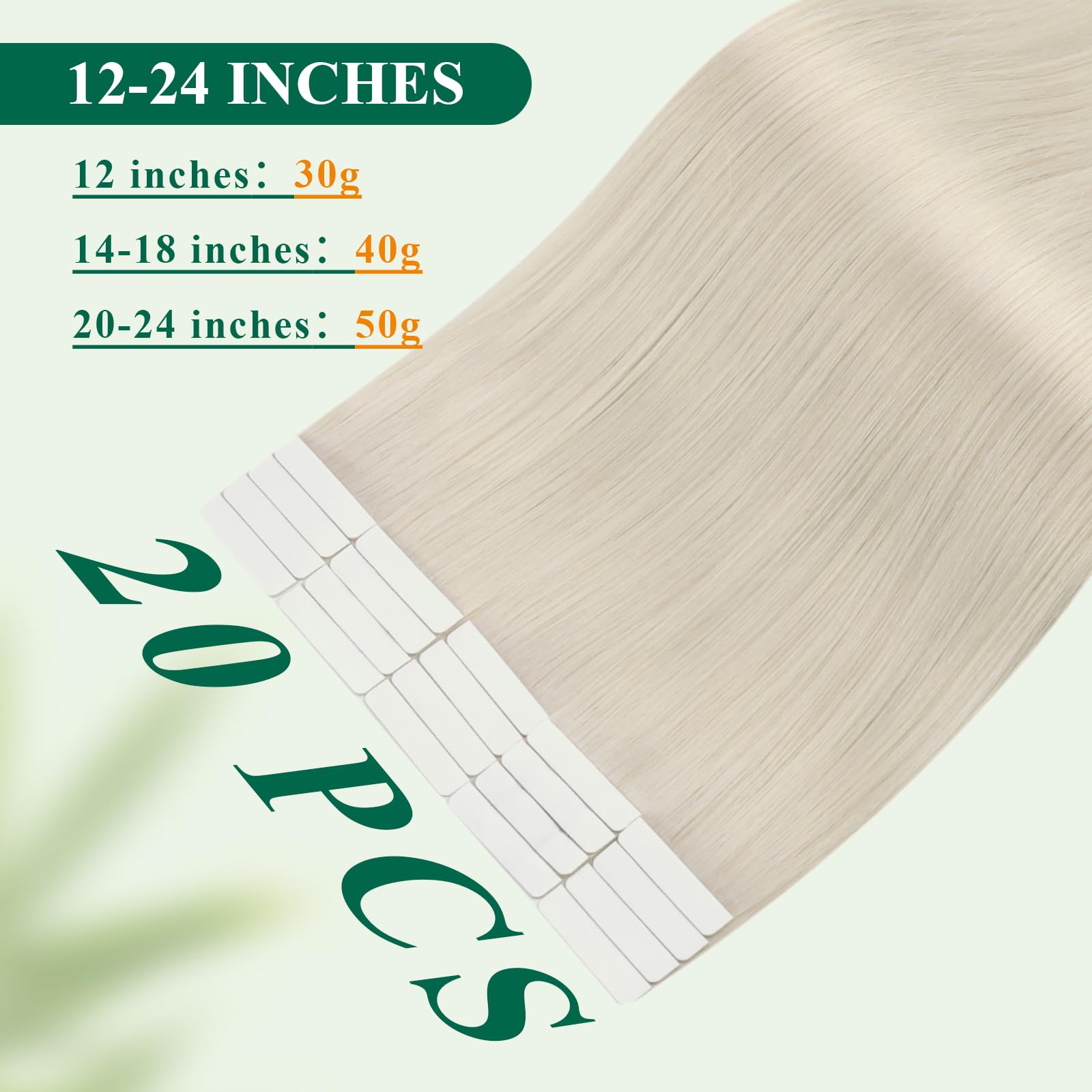 Easyouth Blonde Tape in Hair Extensions Human Hair Seamless Human Hair Tape ins Extensions White Blonde Tapes in Human Hair Extension with Natural Look 18Inch 20Pcs 40g — view 3