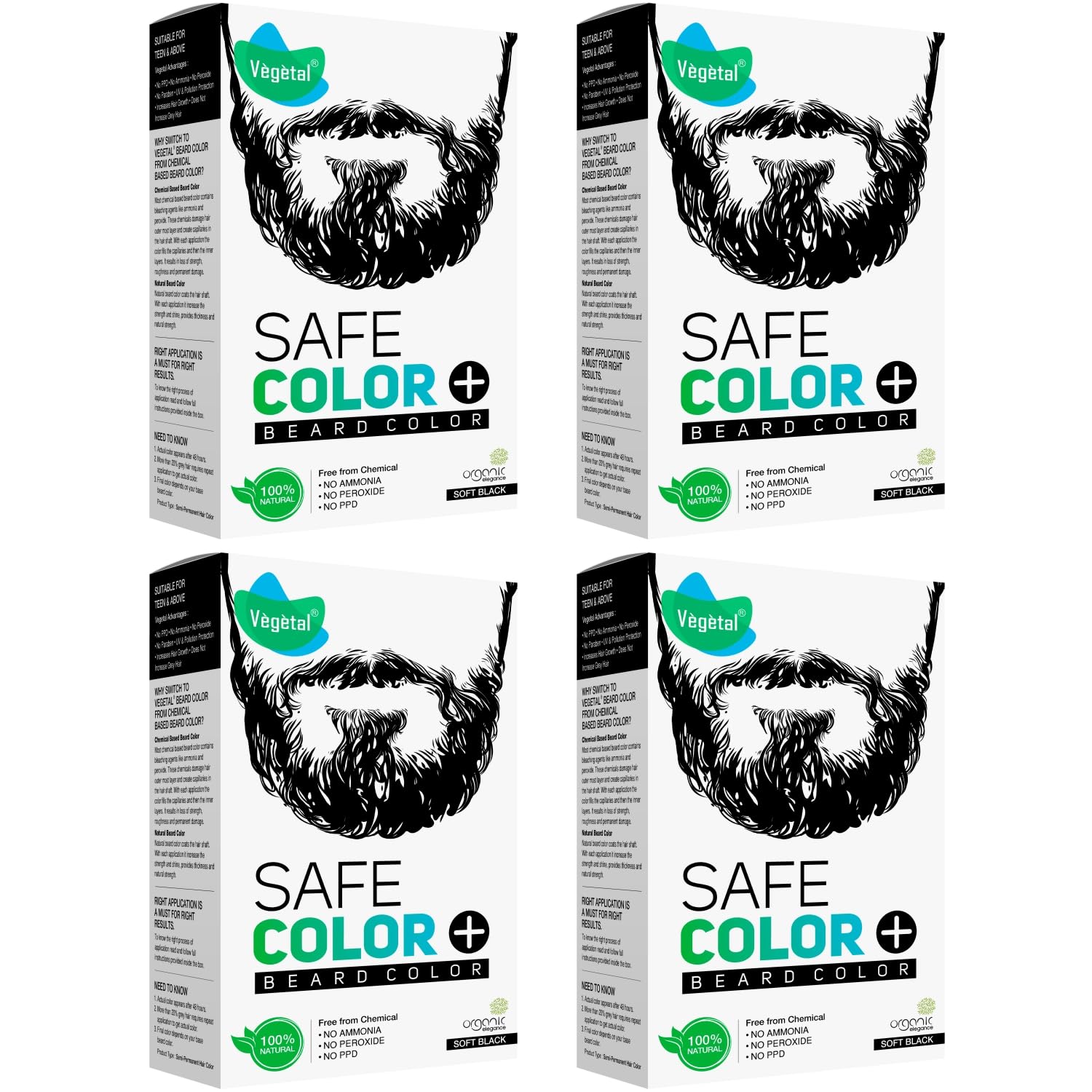 Vegetal Safe Hair Color -Soft Black 25gm Pack of 4 - Certified Organic Chemical and Allergy Free Bio Natural Beard Hair Color with No Ammonia Formula & PPD