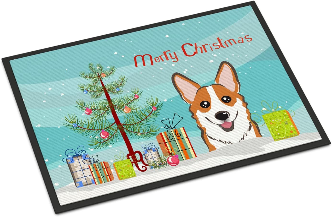 Caroline's Treasures BB1626JMAT Christmas Tree and Red Corgi Doormat 24x36 Front Door Mat Indoor Outdoor Rugs for Entryway, Non Slip Washable Low Pile, 24H X 36W