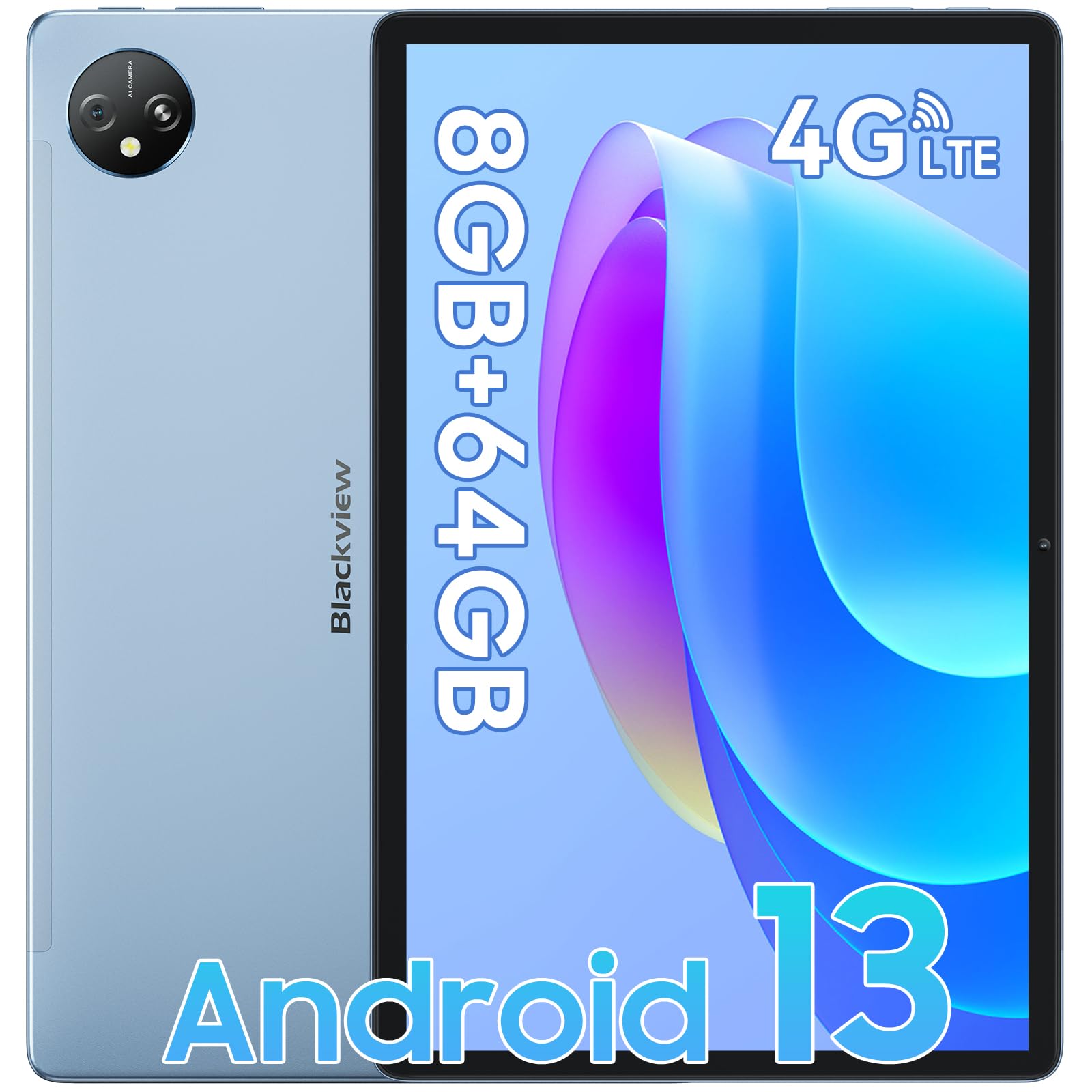 Blackview Tablet Tab80(8+64) 10 Inch Tablet Android 13 Tablets, 8GB+64GB/2TB Expandable, 4G Dual SIM Card Slot and 5G WIFI Tablet, 1920 * 1200 Display Android Tablet, 13MP Camera, 7680 Battery