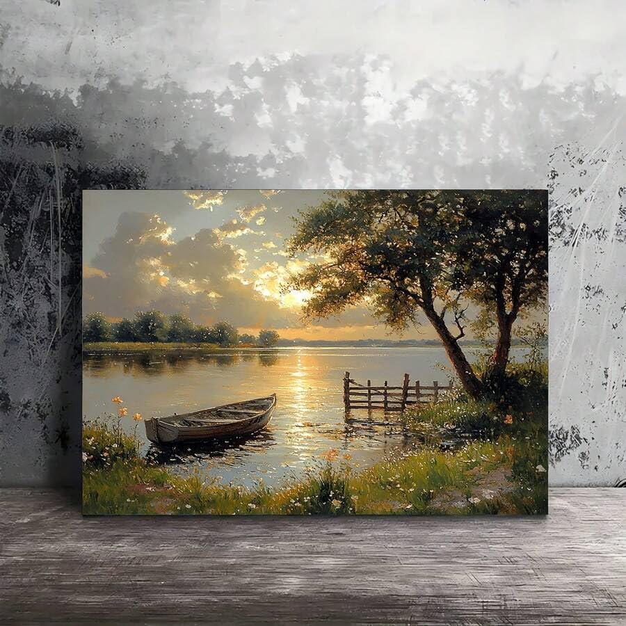 Toile coucher de soleil et bateau evocation de calme pour la maison - 3