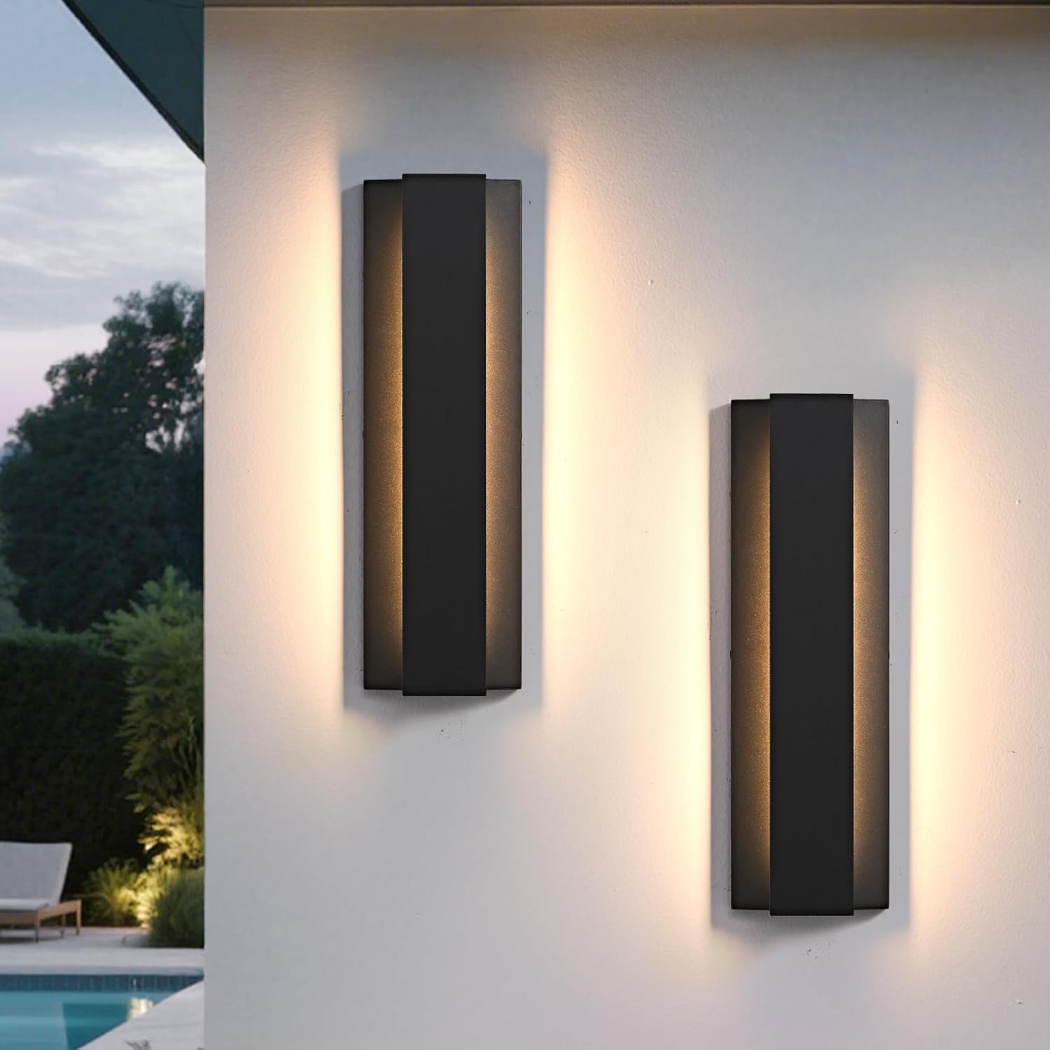 15.7 in Modern Outdoor Wall Light Fixtures 3000K LED Exterior Lighting Fixtures Long Black Outside Porch Light for House Garage Patio Door,2 Pack