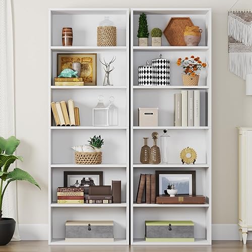 Miniatura 5 de neinmil - Juego de 2 estanterías de pie de 6 niveles de alto, estante de almacenamiento de exhibición, muebles decorativos para el hogar, adecuado