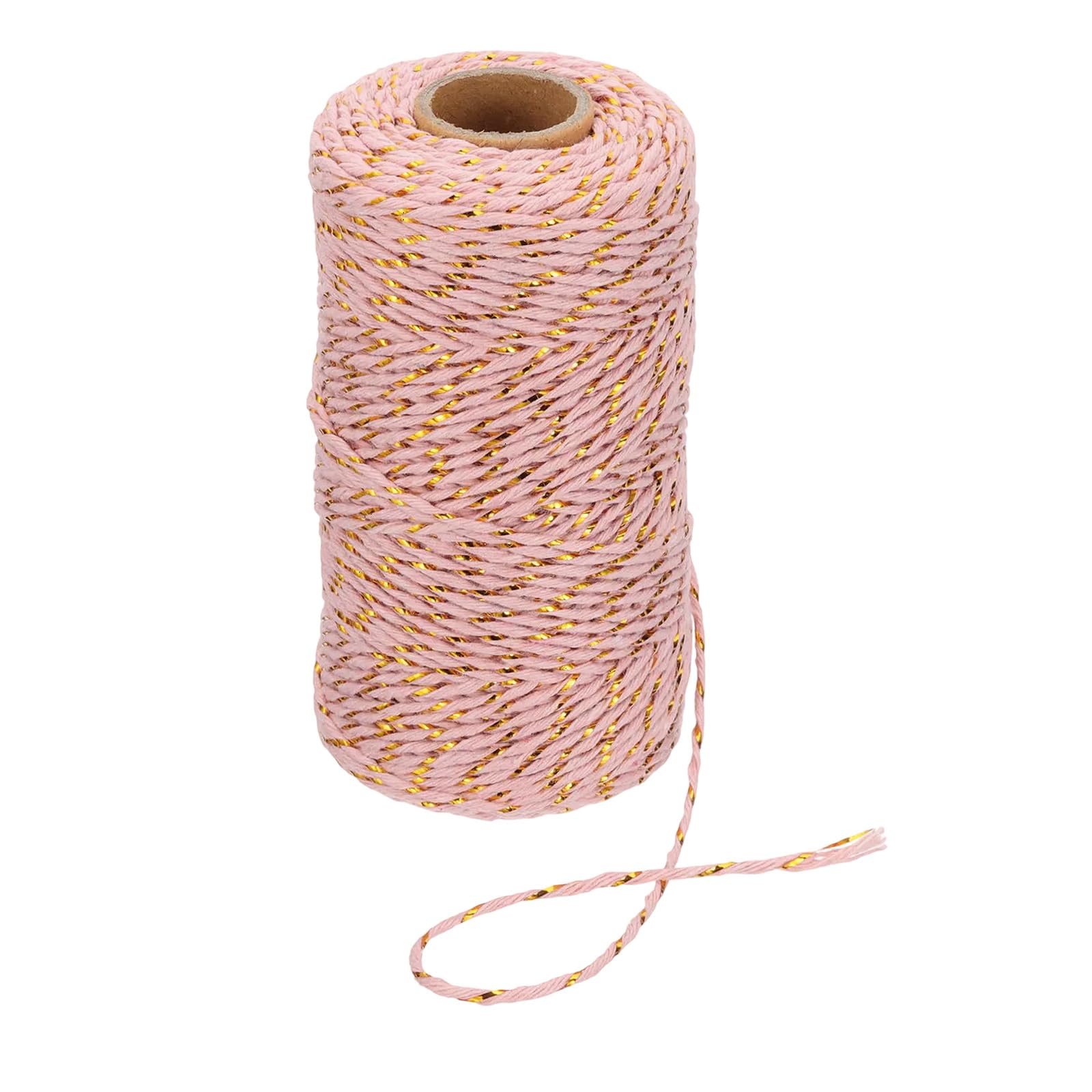 PATIKIL 100m Butcher String Twine, 2mm Cotton Bakers Decorative Twine String Rope Cord for Gift Wrapping Arts Crafts Party Kitchen Gardening, Gold Pink