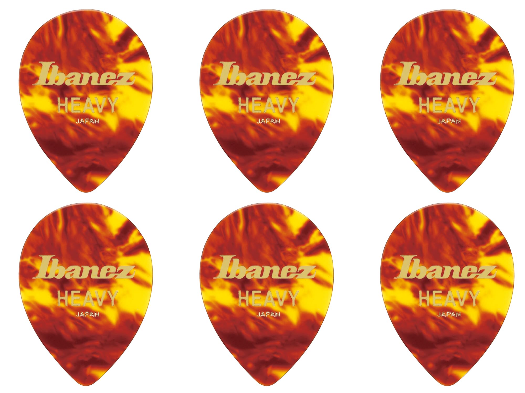 IBANEZ Celluloid Picks Pack of 6 Yellow Brown Marbled