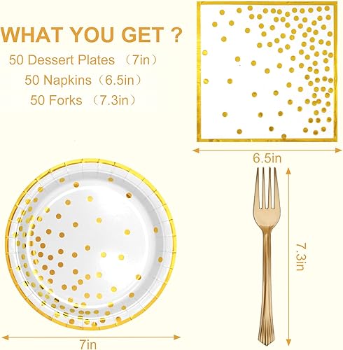 Miniatura 9 de CENLBJ Juego de vajilla de papel negro dorado, 150 unidades, 50 platos desechables de papel de 7 pulgadas, 50 servilletas de 6.5 pulgadas y 50