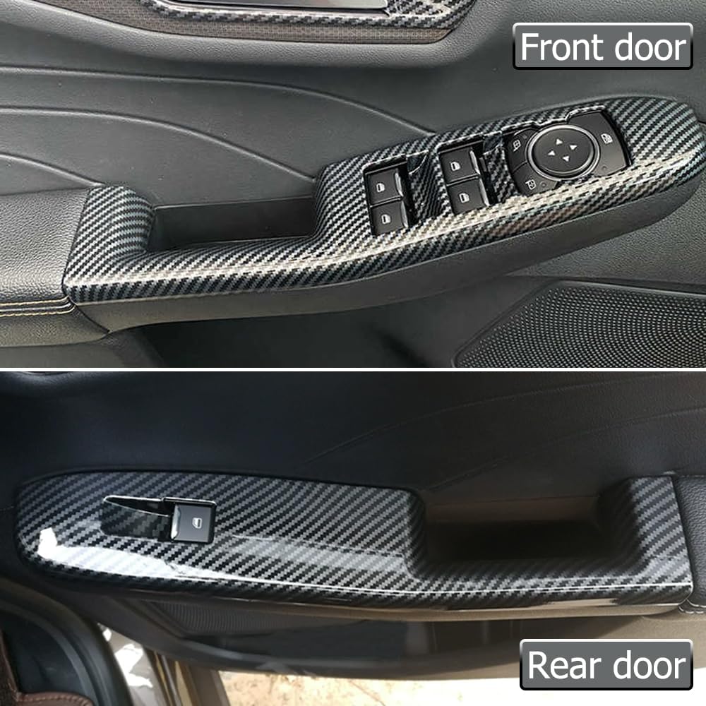 XITER 4pcs Carbon Fiber Car Interior Automobile Door Window Control Panel Cover Molding Window Switch Door Lock Switch Trim Accessories For Ford Escape 2020 2021 2022 2023 2024 2025 2026,Carbon Fiber