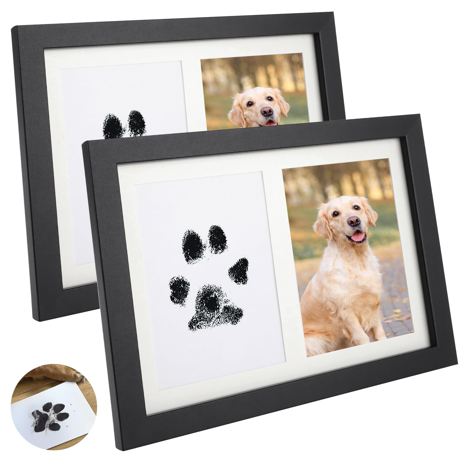 YAYODS 2Pcs Dog Paw Print Kit, Large Ink Paw Print Kit with 2 Photo Frames, 4 Imprint Card, Pet Paw Print Kit for Dogs & Cats