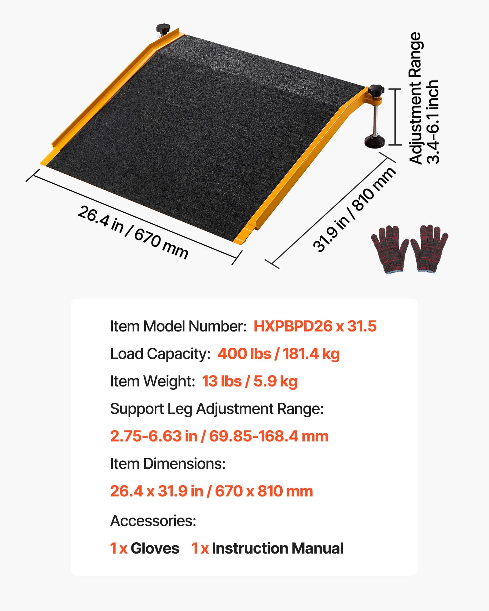 VEVOR Rampa para Silla de Ruedas de 670 x 810 mm, Rampa de Umbral de Aluminio Antideslizante, Capacidad de Carga 181,4 kg, Plataforma para Entradas, Garajes, Andadores, Puertas, Scooters y Carros