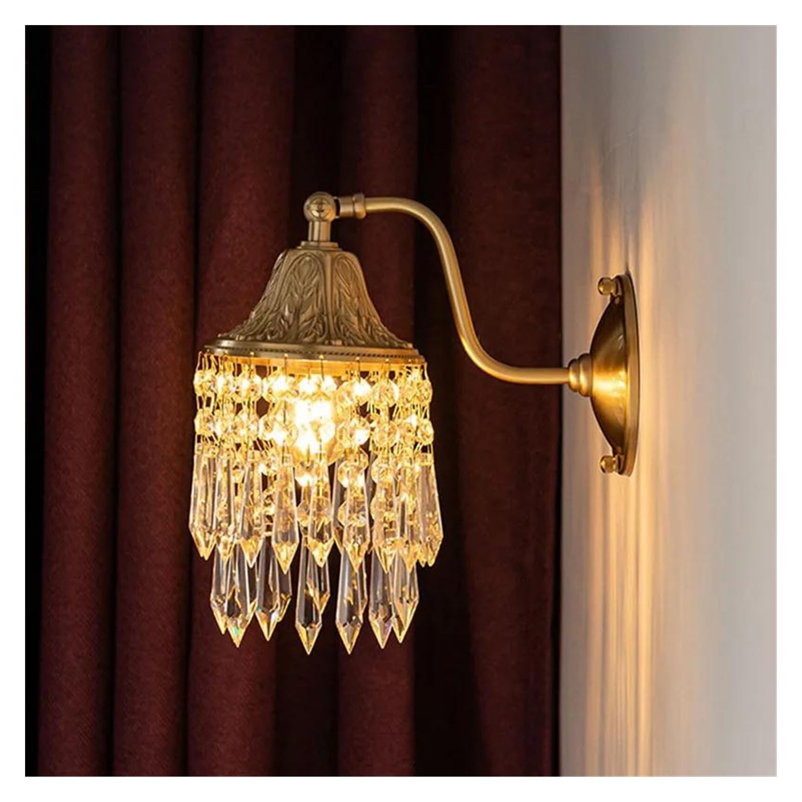 ZTCHSENZT Wall Sconces, Luxury Retro Copper Crystal Wall Lamp Creative French Living Room Tv Background Bedroom Bedside Led Lighting,Warm light
