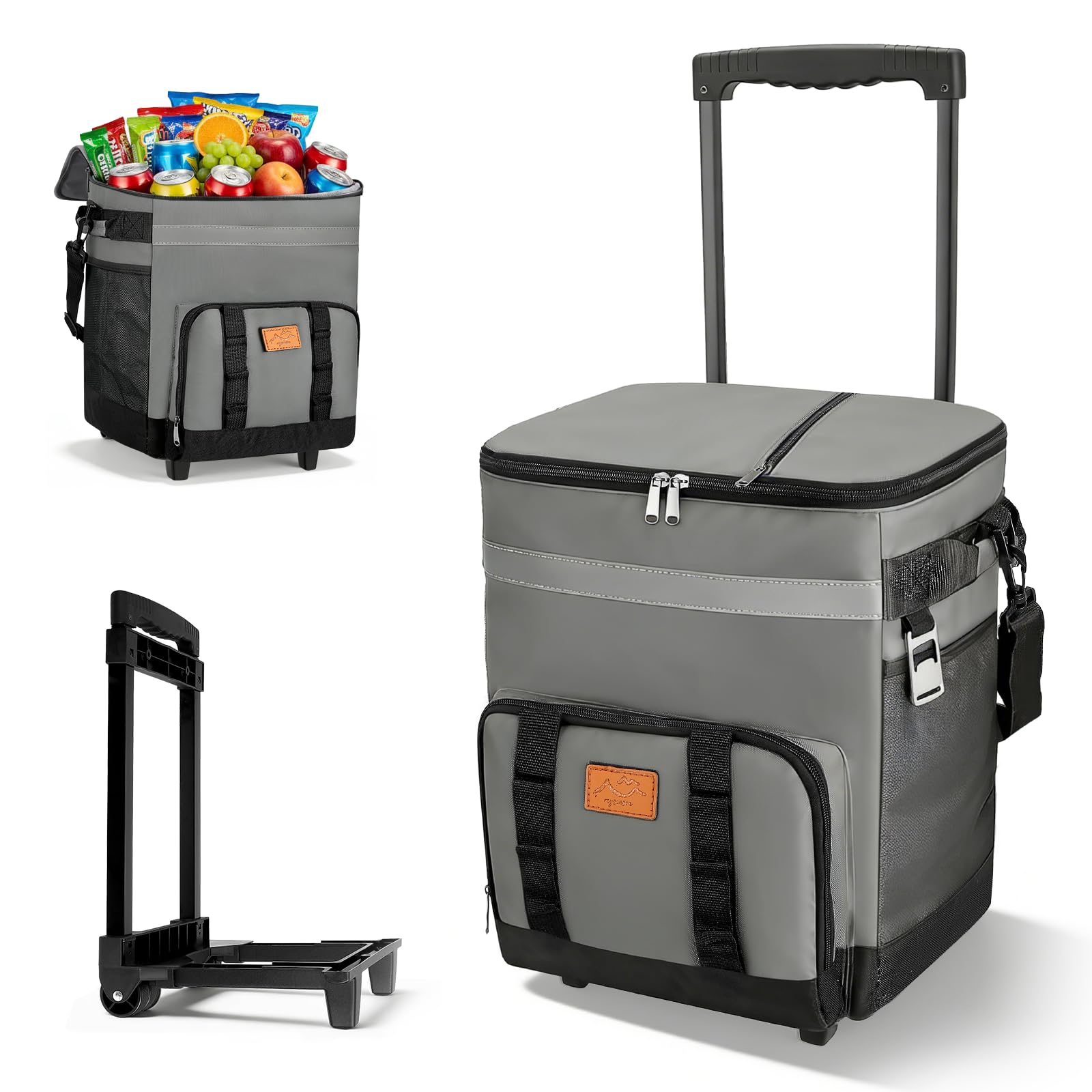 Delousiber Collapsible Rolling Cooler, 35L Large Insulated Cooler Bag with Wheels and Handle, Waterproof Lunch Bag Cool Box on Wheels, Foldable Shopping Trolley for Outdoor Picnic Camping Beach