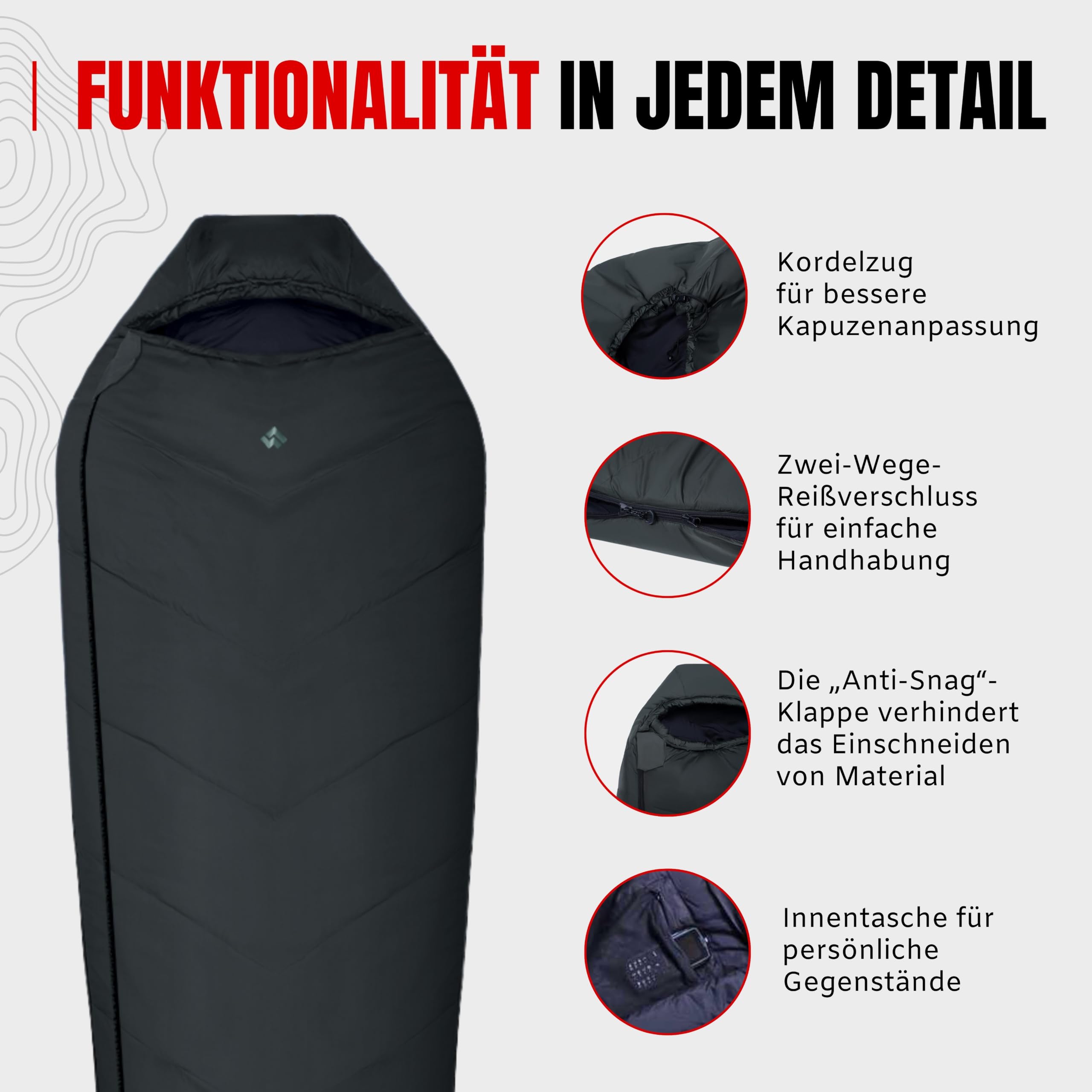 Alpinus - Śpiwór Turystyczny Bushcraft 1400, Lekki Śpiwór Typu Mumia | 215 x 80 cm, Trekkingowy, Kempingowy, Pokrowiec z Możliwością Kompresji - Zielony