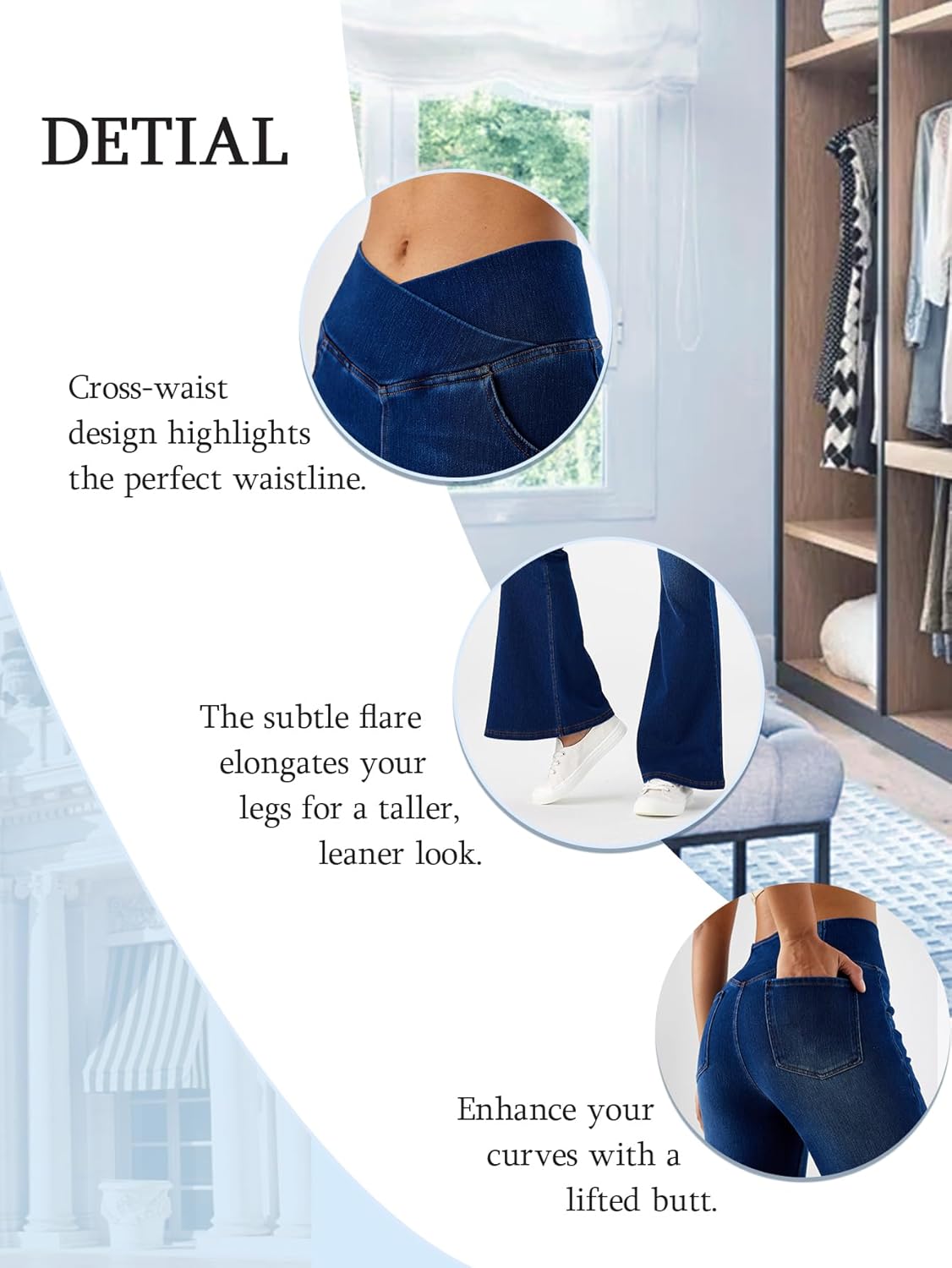 Bell Bottom Jeans for Women High Waisted Stretchy Flare Jeans Pull On Crossover Wide Leg Flared Pants with Pockets - Image 5