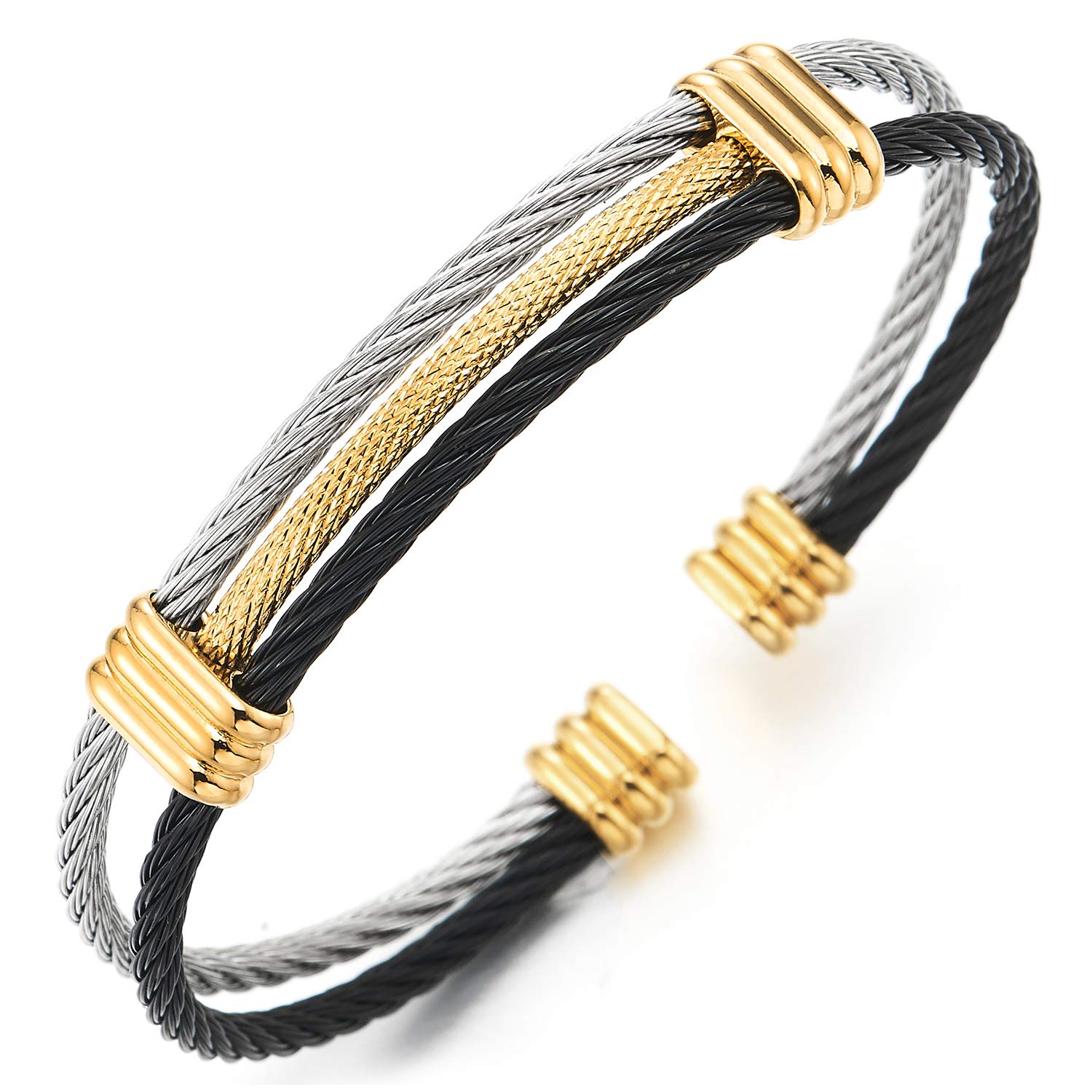 Men Women Stainless Steel Twisted Cable Adjustable Cuff Bangle Bracelet
