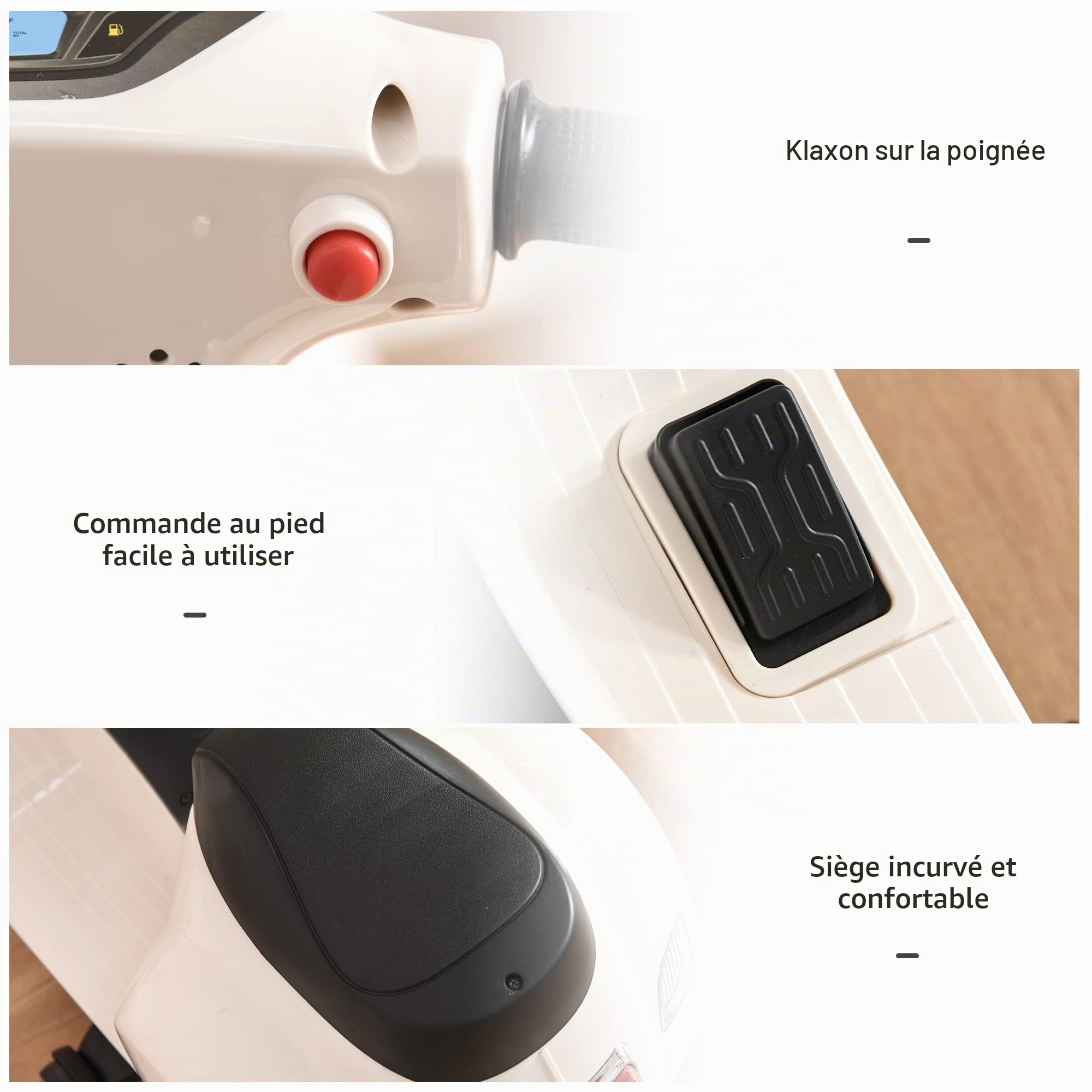 HOMCOM Moto électrique Enfant avec lumière LED et Son 18-36 Mois Blanc