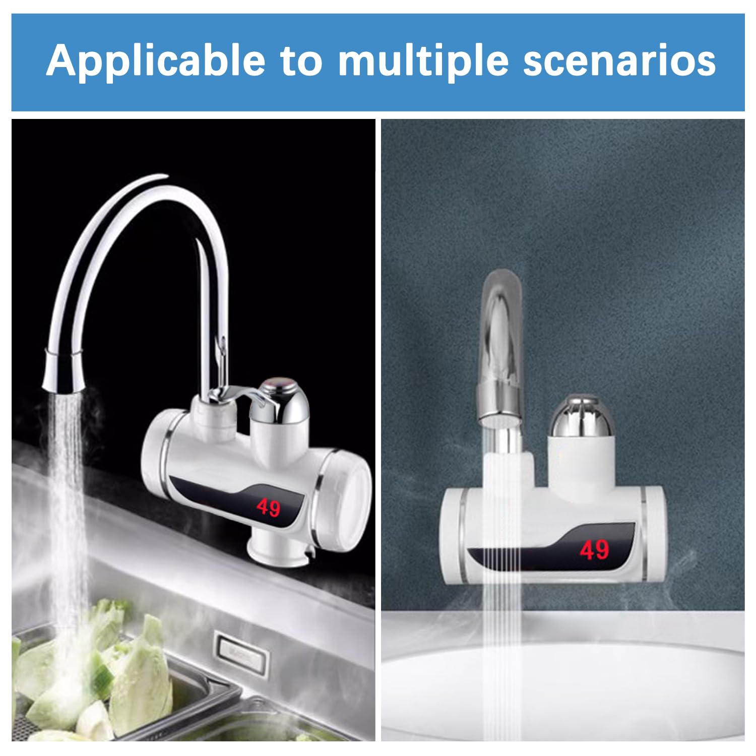 llave de calentador de agua eléctrico instantáneo sin tanque de 110 V, llave de agua caliente giratorio de 360 °, con visualización digital LED, llave de calentamiento rápido para cocina