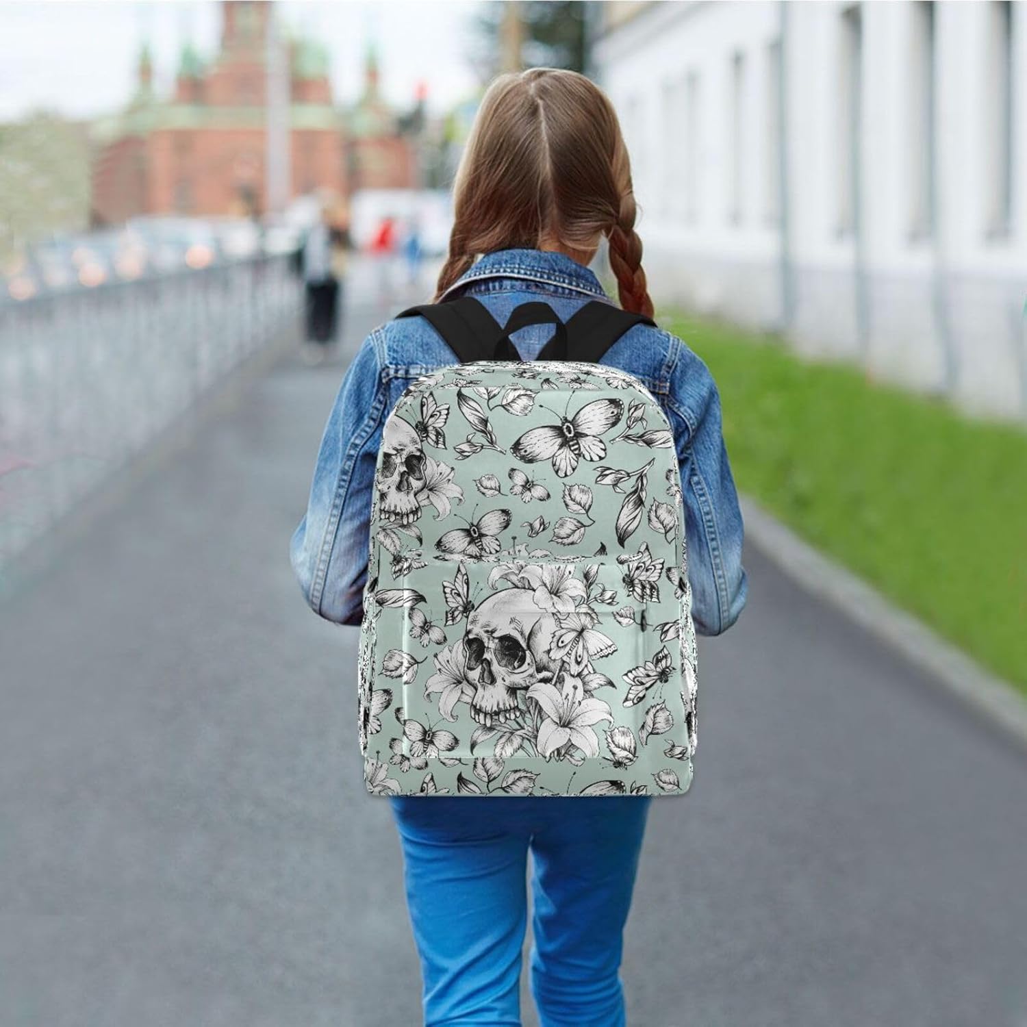 MNSRUU Student Backpack for School Vintage Goth Skull Laptop Backpack Aesthetic School Bookbags Casual Daypack Backpack Fits 15.6 Inch Laptop