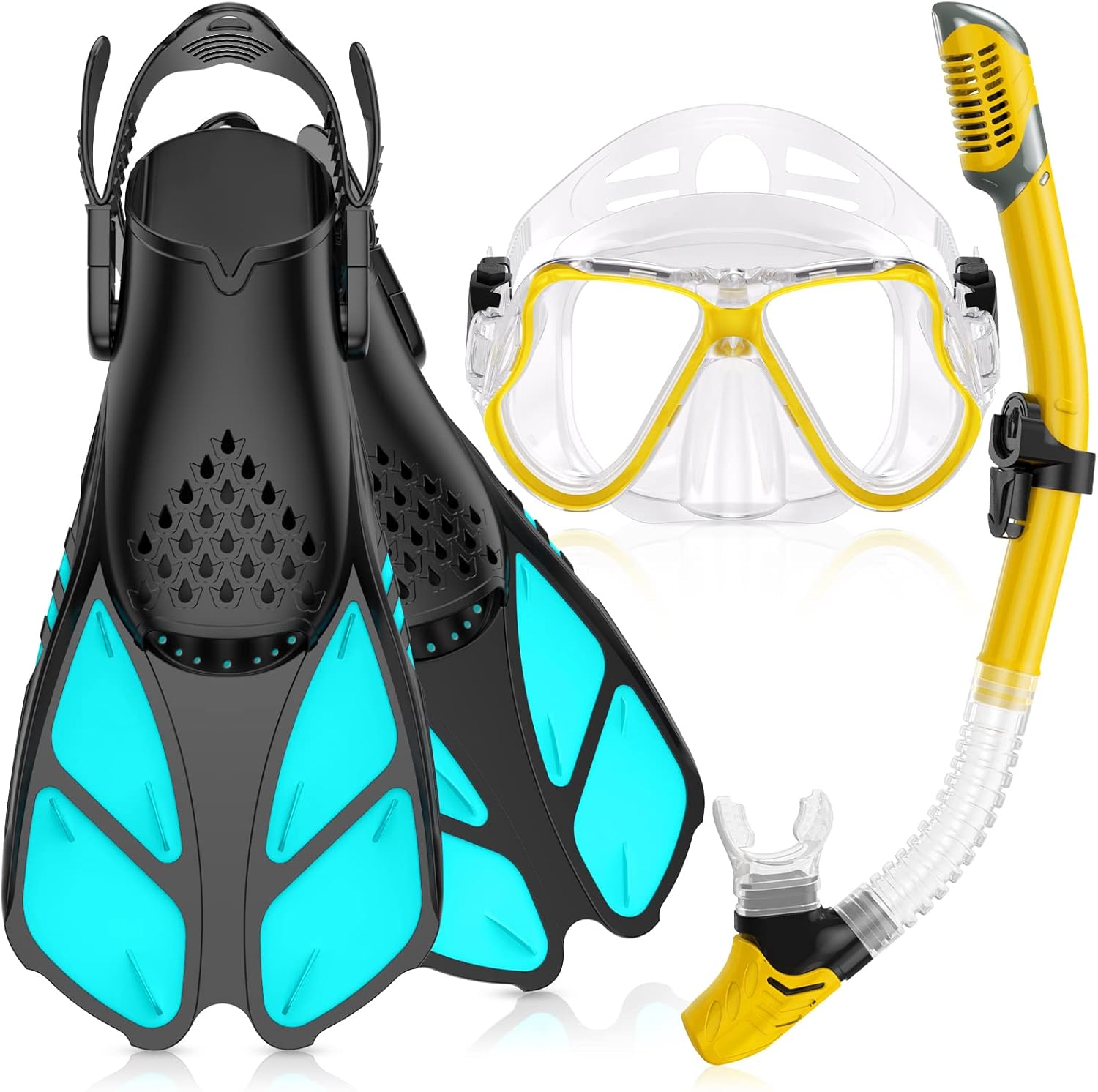 Greatever Snorkeling Gear for Adult, Mask Fins Snorkel Set Combo Ideal Gift for Swimming or Diving (Yellow-Green-L)