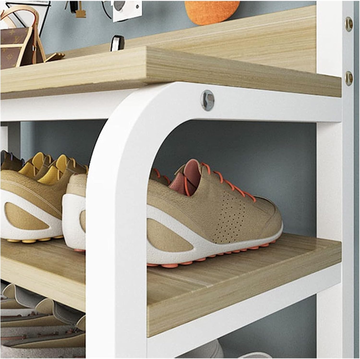 Doorway Shoe Rack Layered Design Shoe Rack Multifunctional Display Rack Coat Bookshelf Large Capacity Storage Rack Artificial Board Material Shoe Rack Shoe Organizer (Color : A) (A)