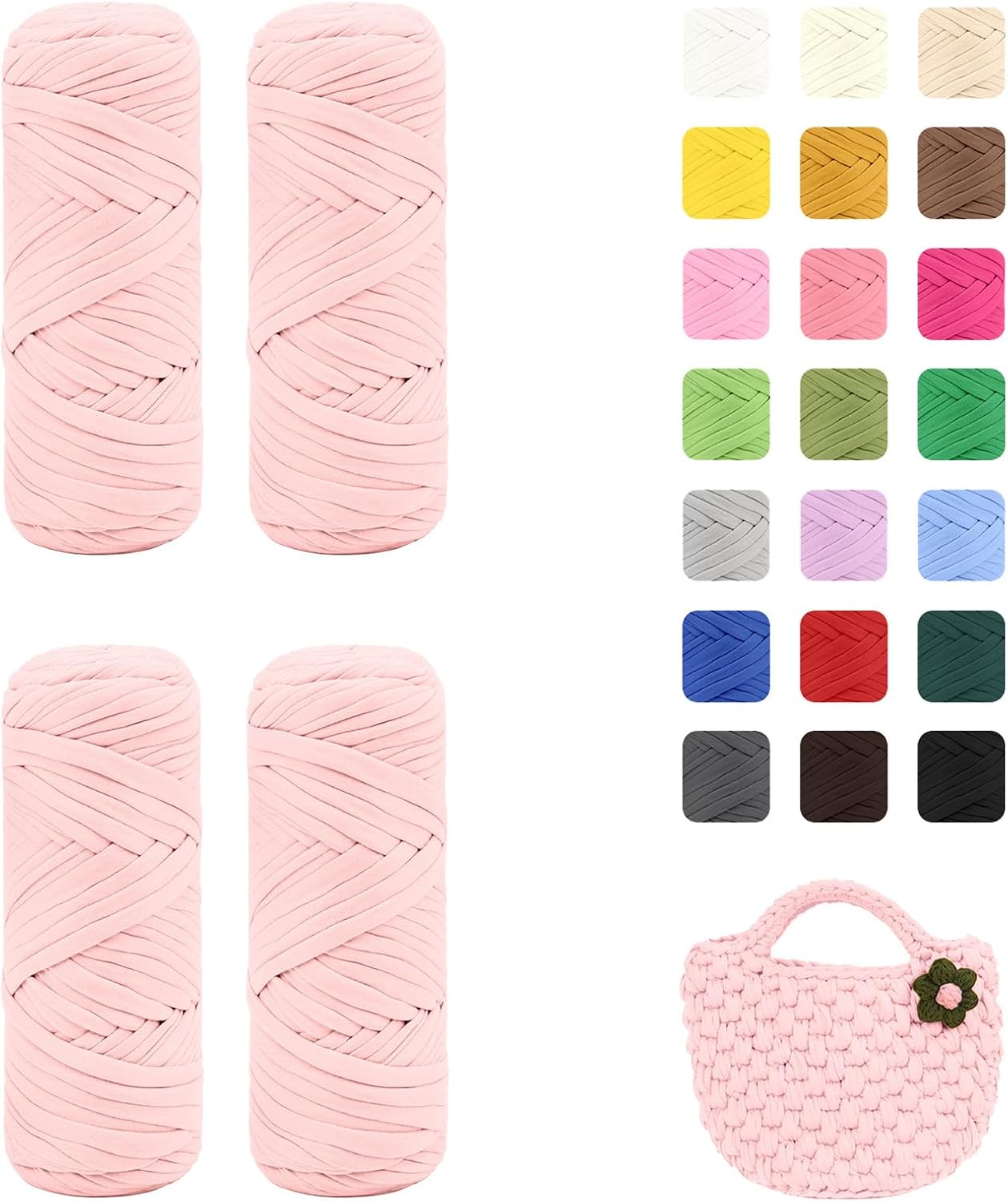 Maxee Premium T-Shirt Yarn 800g (4 Balls,200g/75m Each), T Shirt Yarn High Elastic Polyester Fabric for Crocheting Bags/Baskets/Rugs, Home Decor, DIY Crafts(Meat Powder)