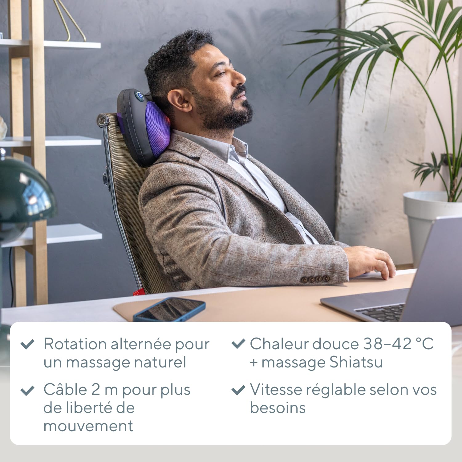B.Well Swiss – Coussin de Massage Shiatsu MED-420 – 4 Têtes Rotatives 3D – Massage Nuque, Épaules et Dos – Chaleur 38-42 °C – 2 Vitesses – Rotation Bidirectionnelle – Idéal Cadeau Homme & Femme