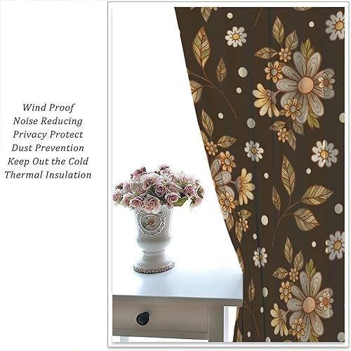 Miniatura 5 de Cortinas opacas florales retro de los años 70, cortinas de ventana con patrón rústico y moderno, para dormitorio, sala de estar, 42 x 45 pulgadas, 2