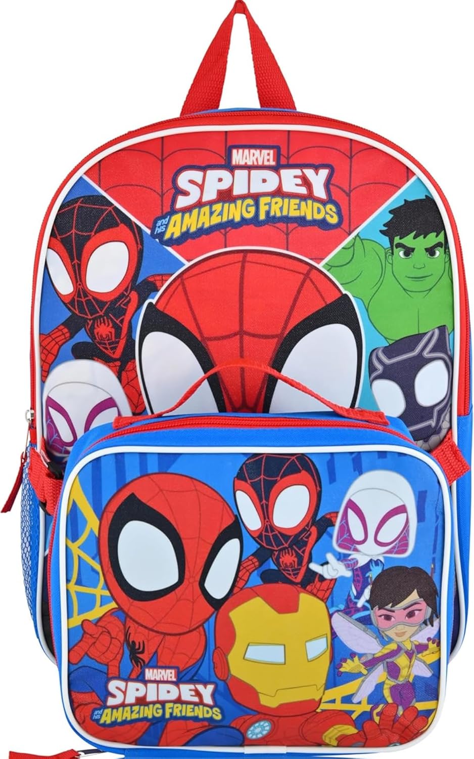 Fast Forward Spidey and His Amazing Friends Kids Backpack with Lunch Box Set, School Bag with Insulated Lunch Bag