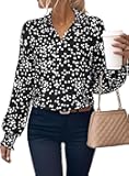 Astylish Women's Trendy Polka Dot Alicia Floral Blouses Long Sleeve Shirts Chiffon V Neck Bohemian Collared Tops
