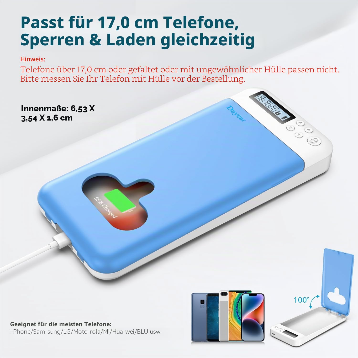 Handy Gefängnis, Dayear Handy Safe Box Verschließbare Box Mit Schloss für Android/iPhone (Max 6,7 Zoll) um Kindern/Schülern/Selbstkontrolle (Blau)