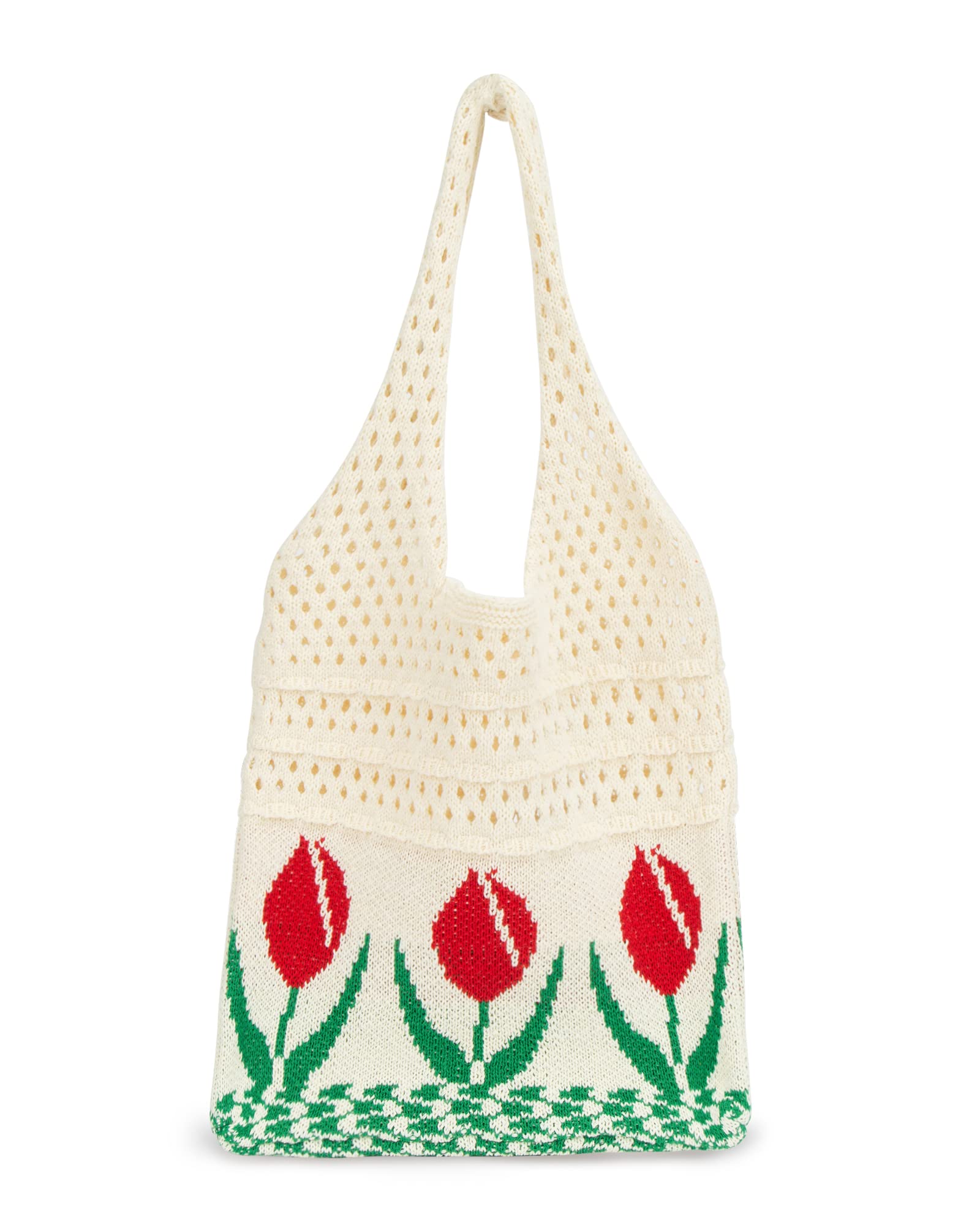 LIVACASACrochet Tote Bag for Women, Fairycore Mesh Beach Tote Bag Aesthetic Cute Shoulder Bag Hobo Bag for Summer Vacation