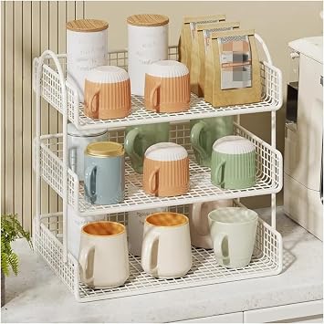 Cup Storage Cup Rack Dishware Dish Drainer Rack 2-Tier 3-Tier Coffee Cup Cup Stand Cup Drying Open Type Space-Saving Kitchen Storage Cup/Jar/Spice/Tea Bag Counter Organizer White - 3