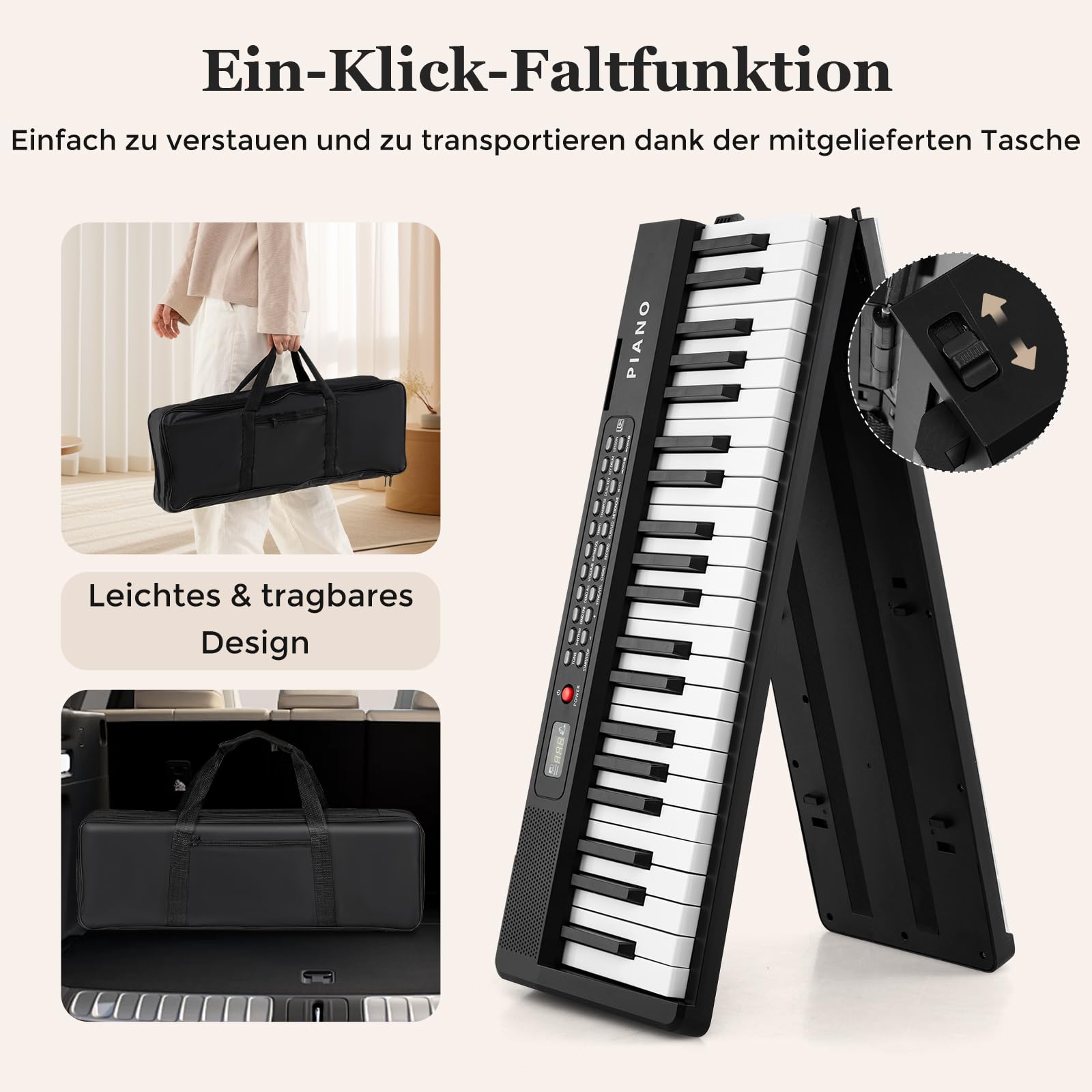 DREAMADE Keyboard Piano 88 Tasten, E Piano faltbares Klavier, mit 1000 Sounds, 1000 Rhythmen, 150 Demo-Songs & MIDI, tragbares Digitalpiano mit Mikrofon & Pedal für Anfänger