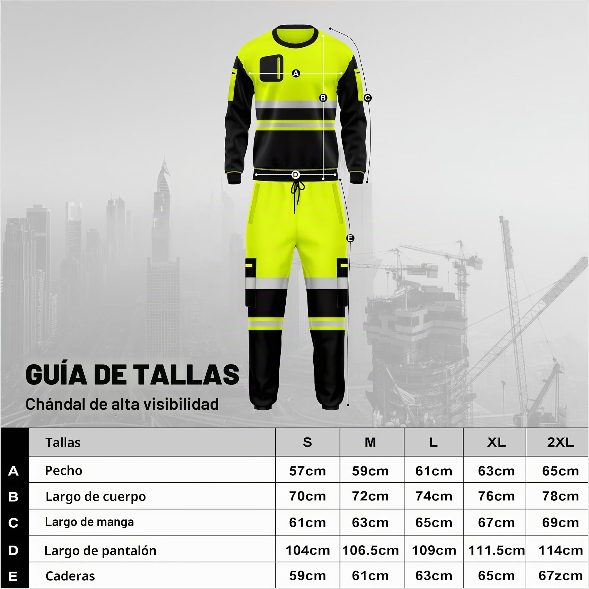 TORO ACTIVA Hi Vis Workwear - Conjunto de chándal de forro polar con dobladillo abierto, puños y bolsillos, con cordón, manga larga, sudadera de seguridad superior e inferior