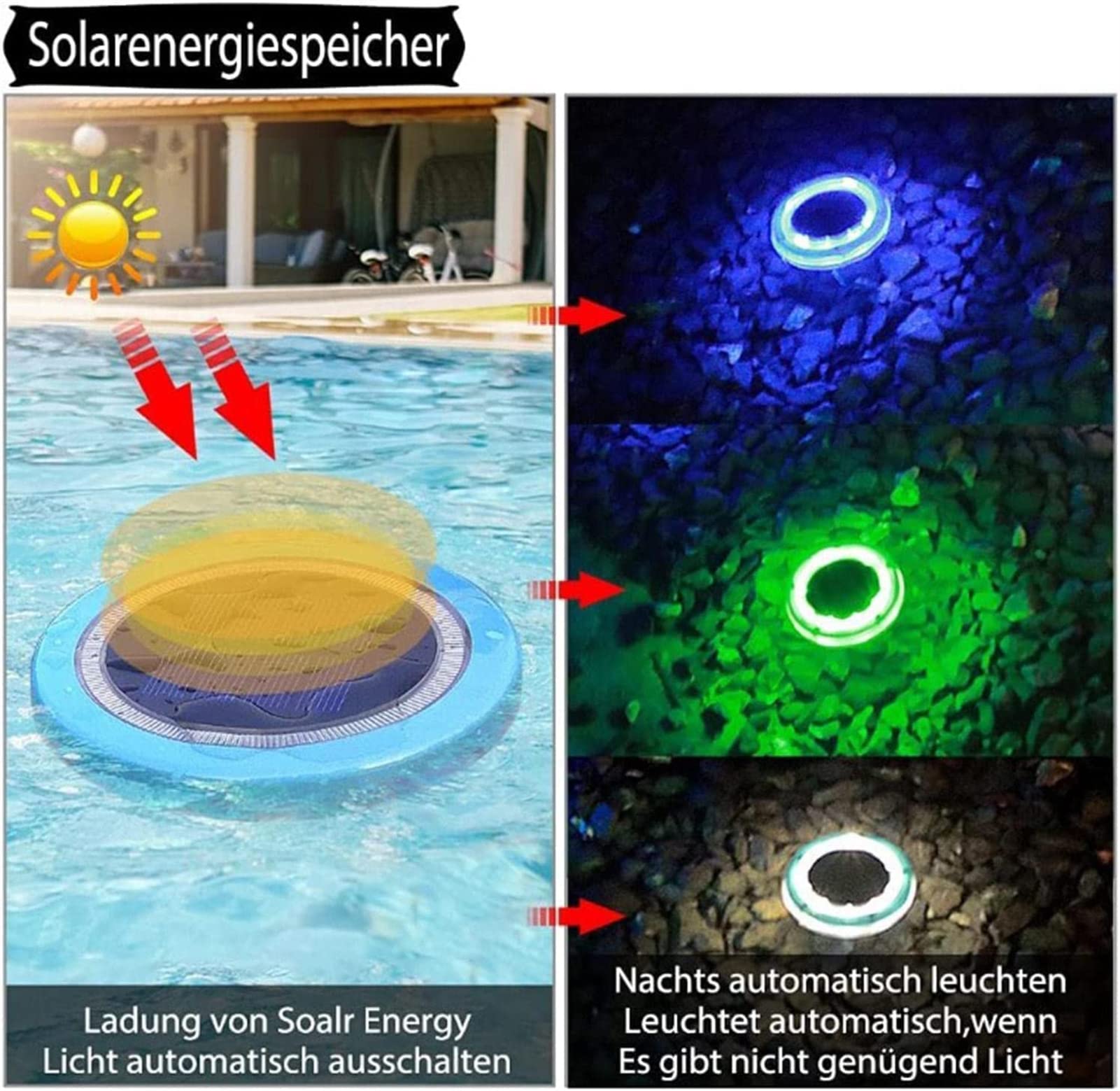 LED Poolbeleuchtung, IP68 Pool Beleuchtungen Unterwasser Pool, Solar Wasser Schwimmende Lampen Poollampe Solarlampe für außen Garten Rasen Teich Pool Brunnen Aquarium (4PCS)