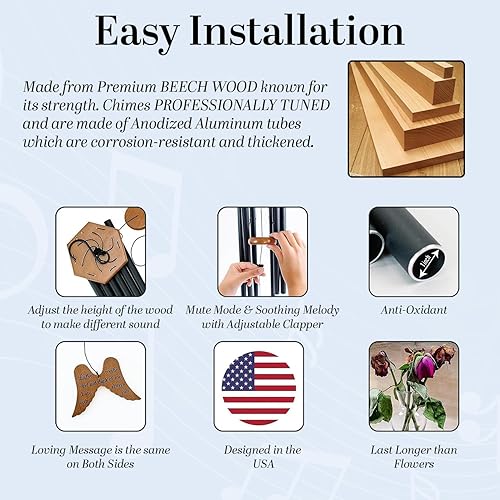 Miniatura 5 de Campanillas de viento conmemorativas para la pérdida de un ser querido, campanillas de viento de ala de ángel de 30 pulgadas, regalos de condolencia