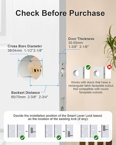 Miniatura 8 de Cerradura de puerta de entrada sin llave con asa, cerrojo WiFi integrado, cerradura de seguridad inteligente de huellas dactilares para puerta