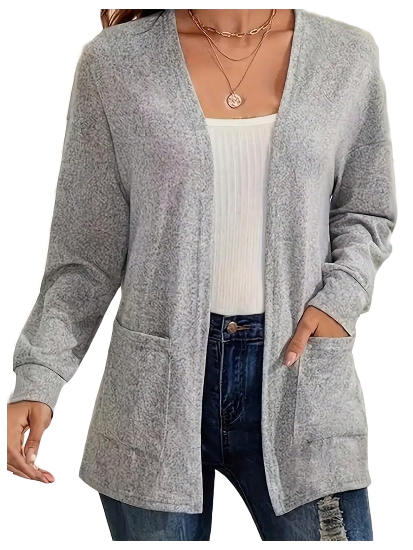 SOLY HUX Womens Plus Size Lightweight Cardigan Sweater Open Front Long Sleeve Casual Outerwear with Pockets