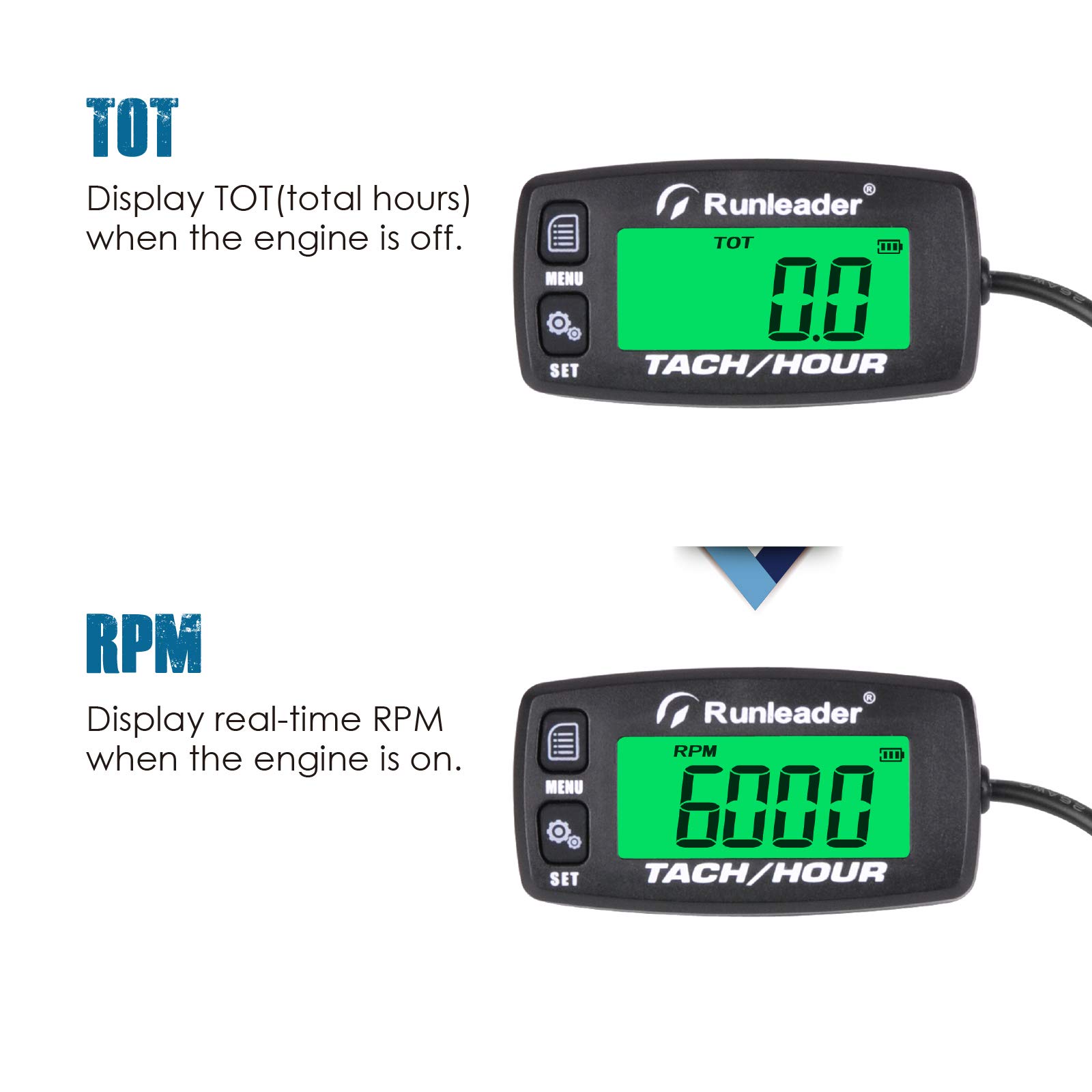 Runleader Compteur horaire moteur numérique,tachymètre de rappel de maintenance pour tondeuse à gazon autoportée Générateur Moto Compresseur de motoneige et équipement à essence (Button-BK)